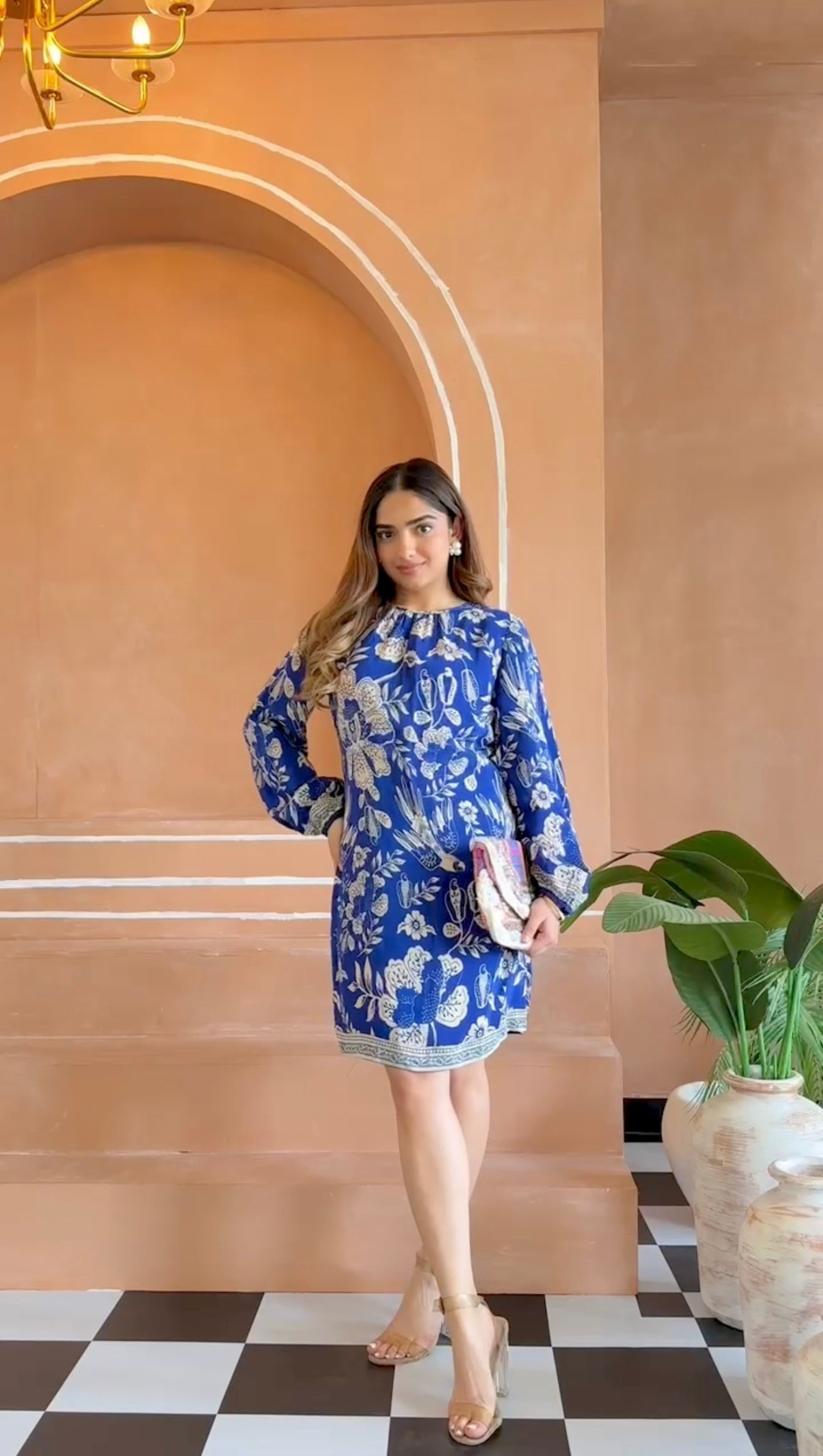 Blue Tropical Print Summer Dress