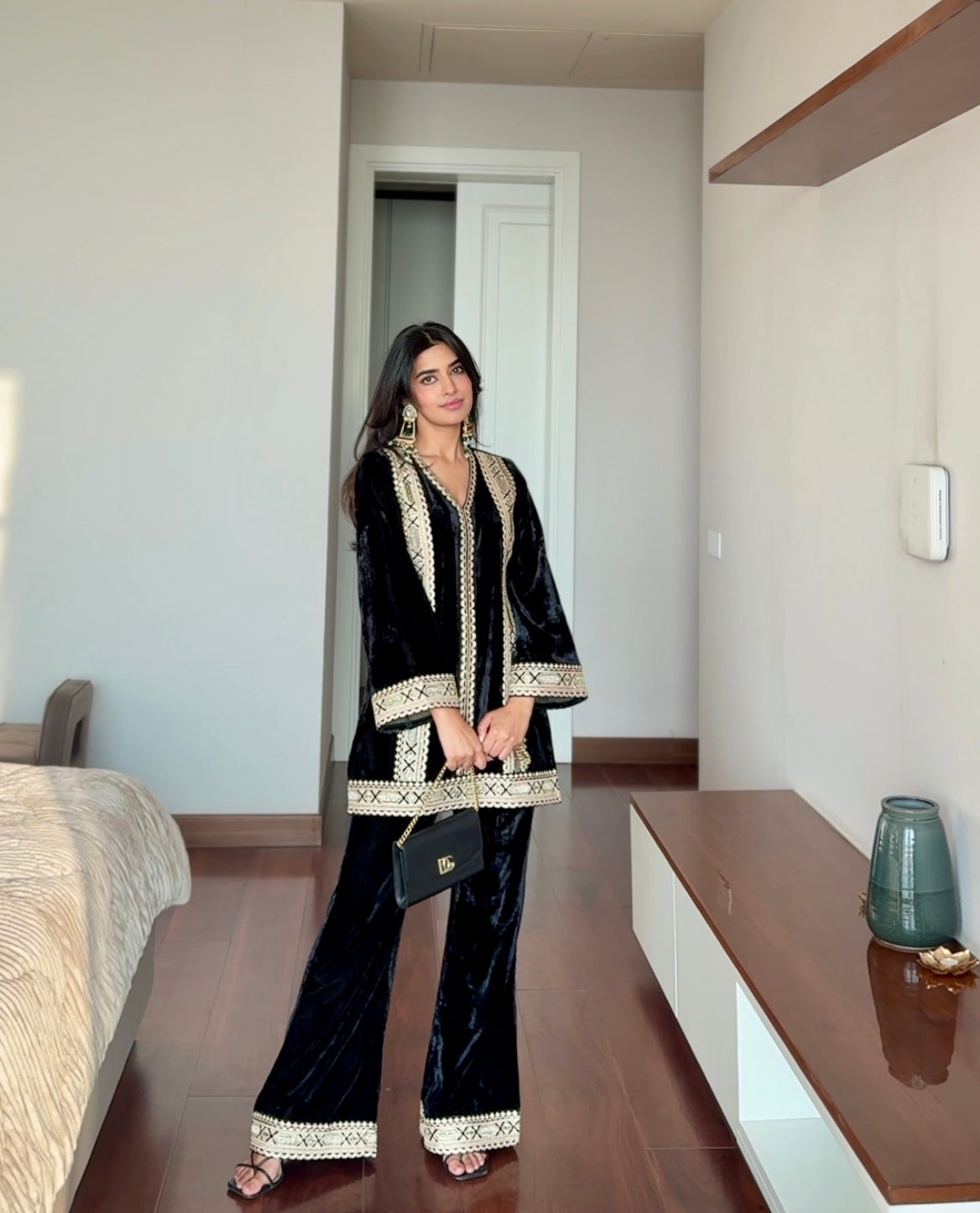 Black Lace Velvet Coord Set