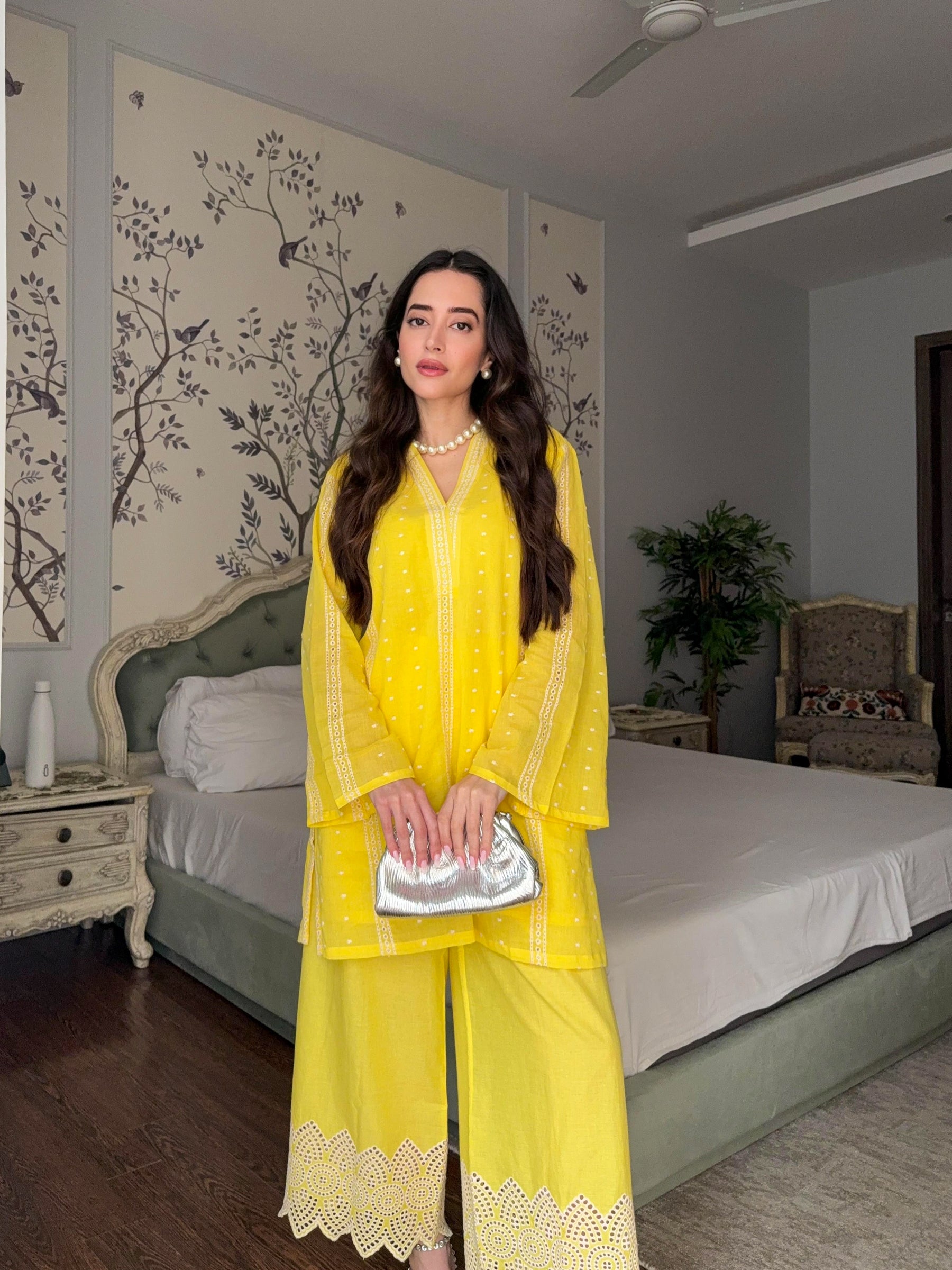 Yellow Pop Cutwork Coord Set