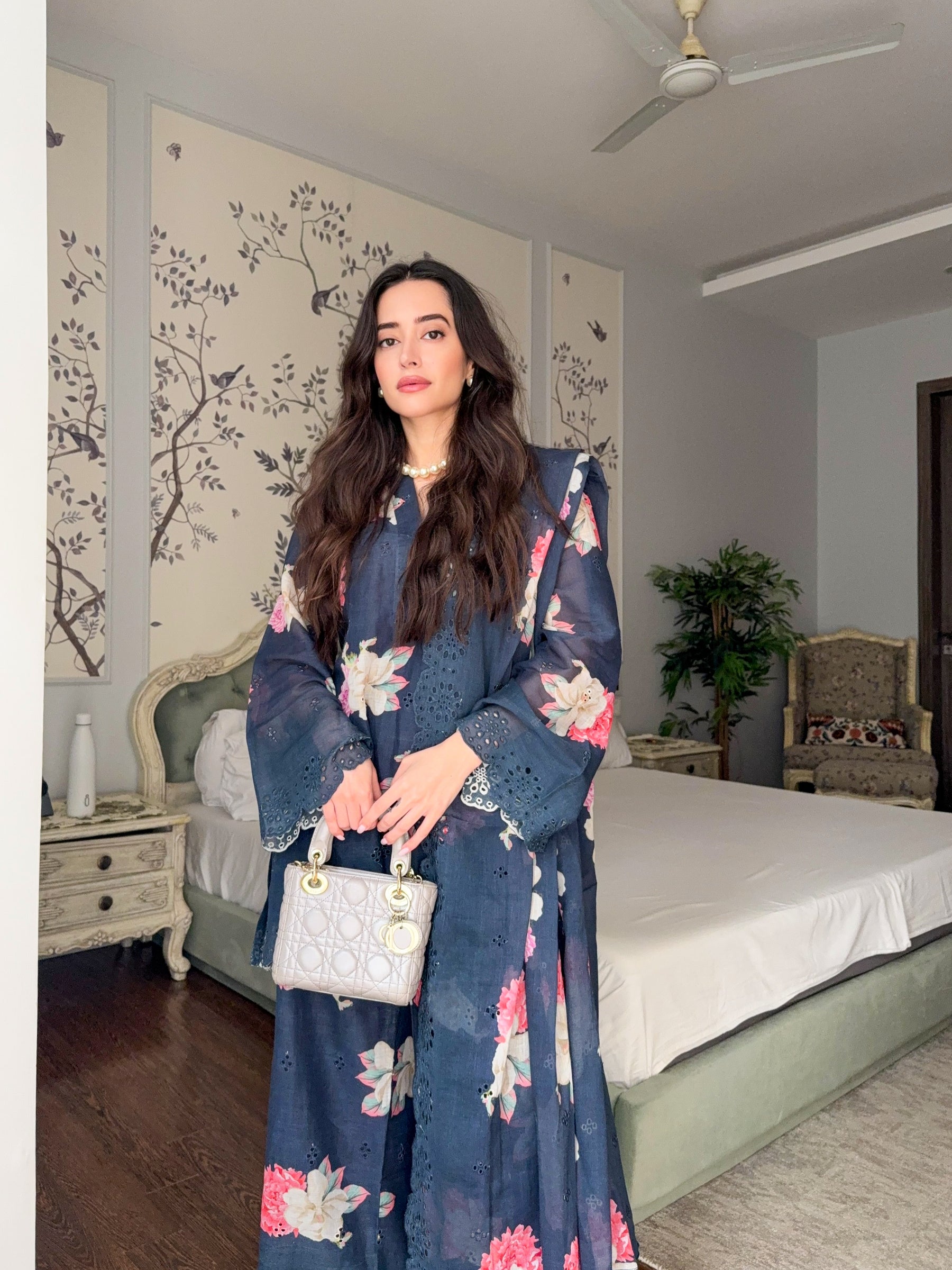 Blue Cutwork Floral Suit Set