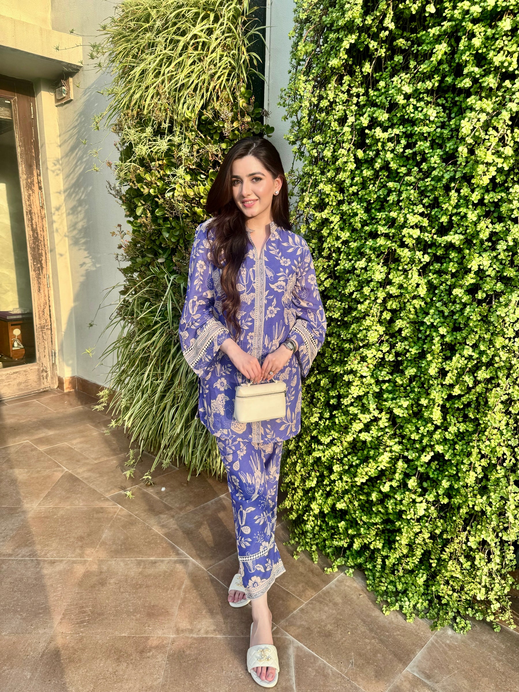 Blue Printed Cotton Kurta Pants Set