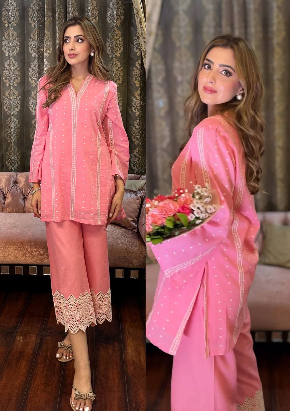 Summer Pink Cutwork Coord Set