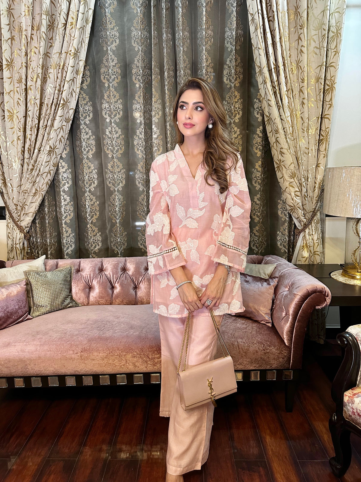 Soft Pink Cutwork Embroidery Floral Coord Set