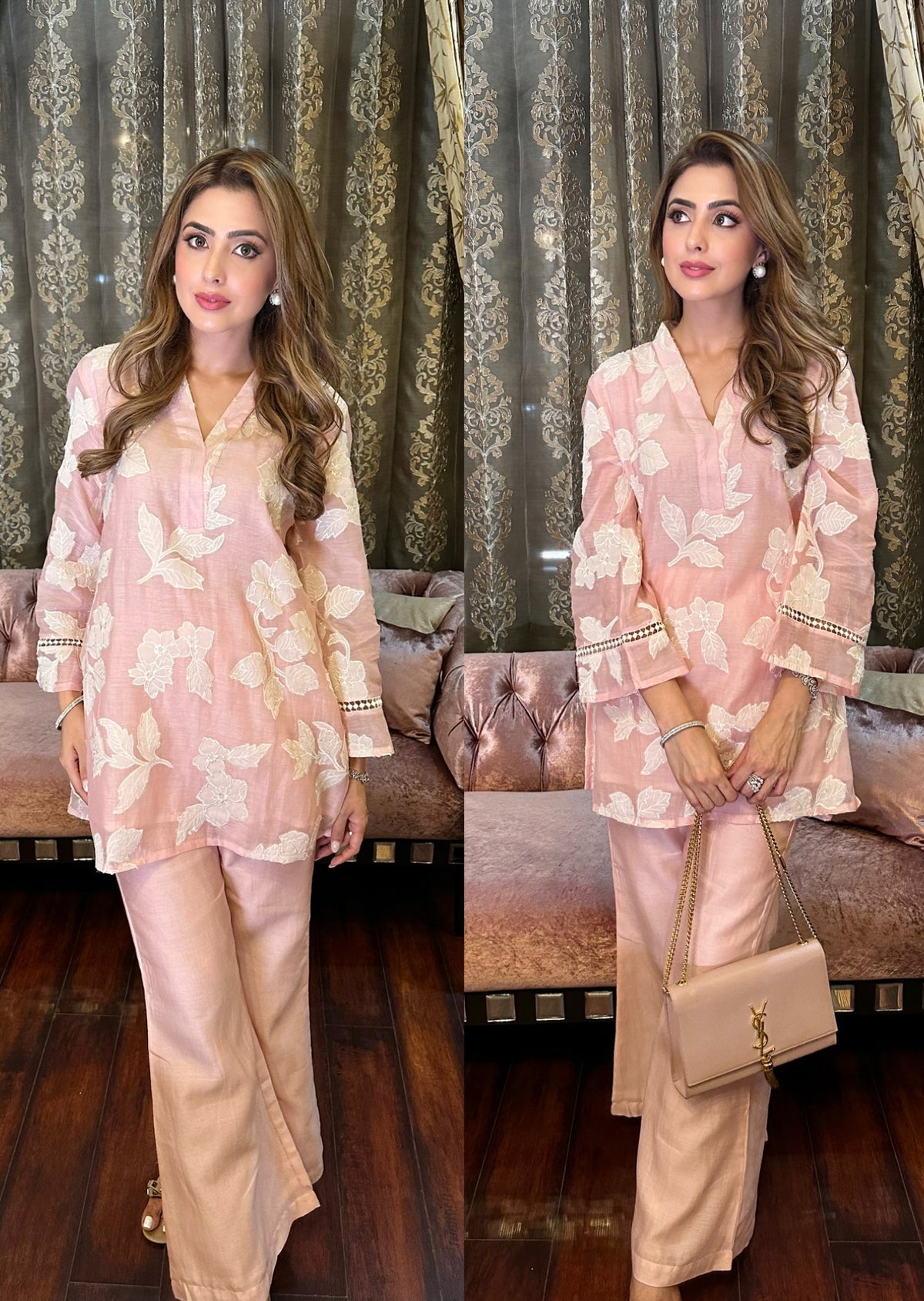 Soft Pink Cutwork Embroidery Floral Coord Set