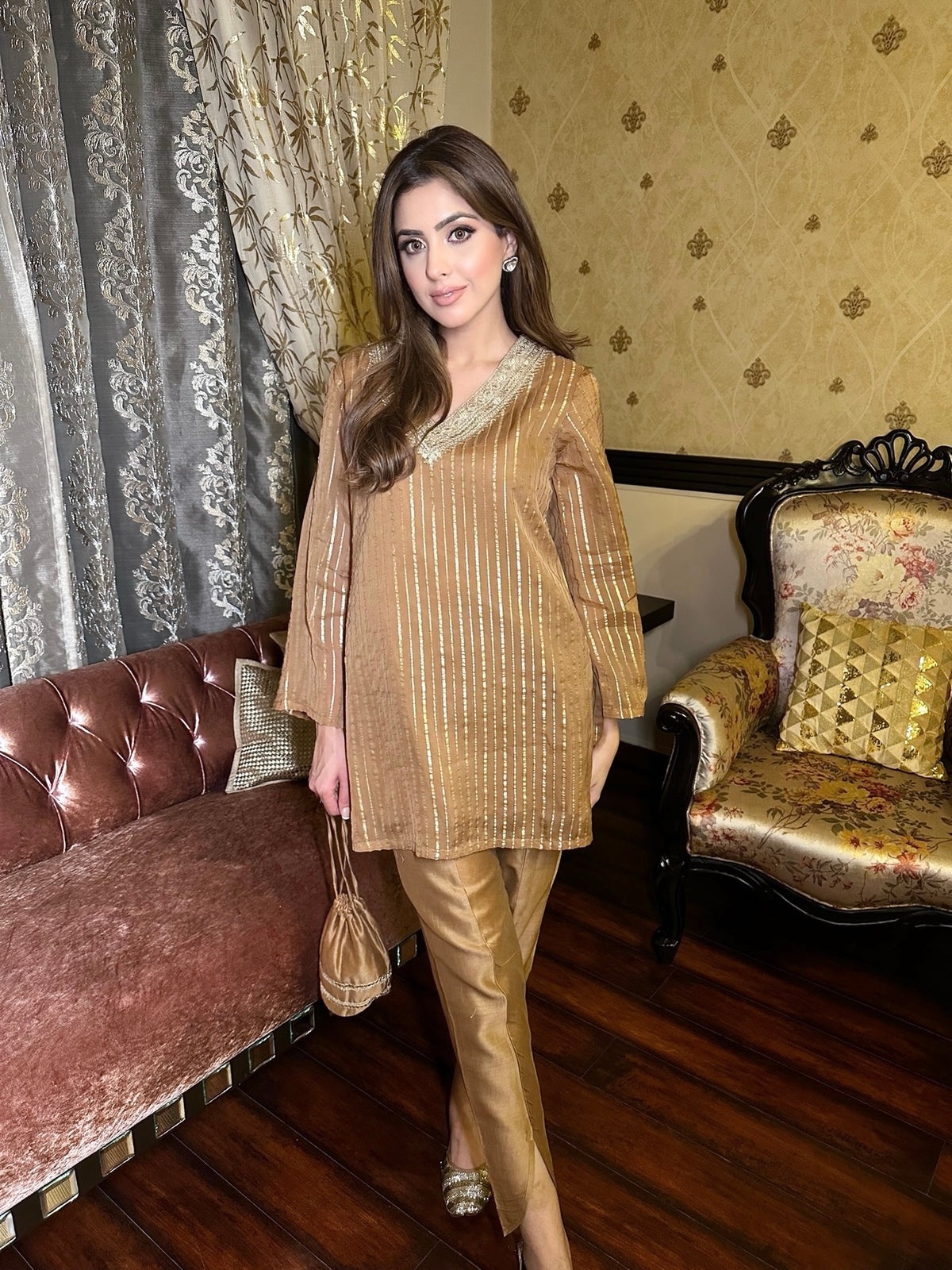 Soft Brown Kurta & Tulip Pants Coord Set