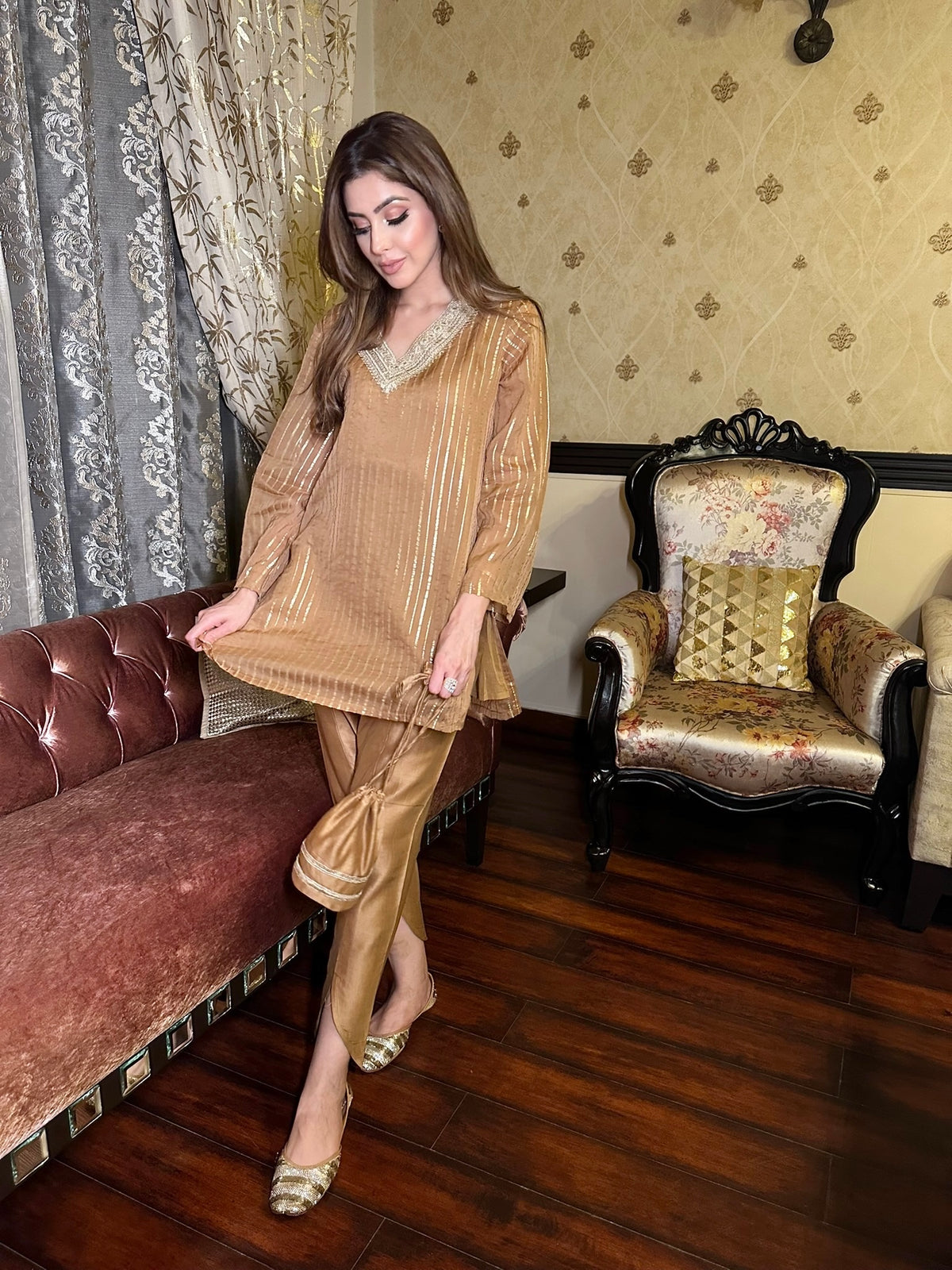 Soft Brown Kurta & Tulip Pants Coord Set