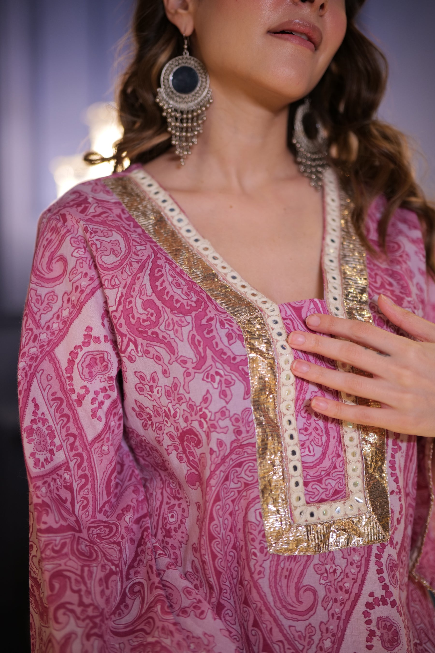 Blush Pink Paisley Kurta Pants Set
