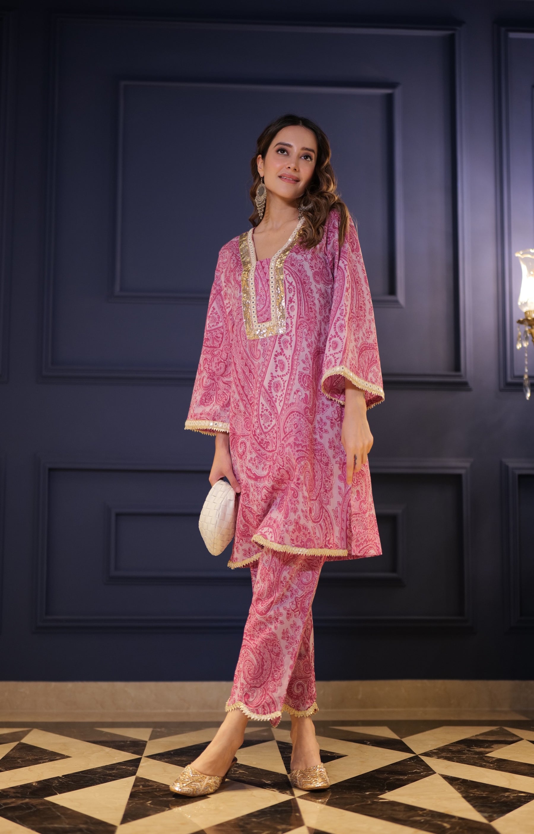 Blush Pink Paisley Kurta Pants Set