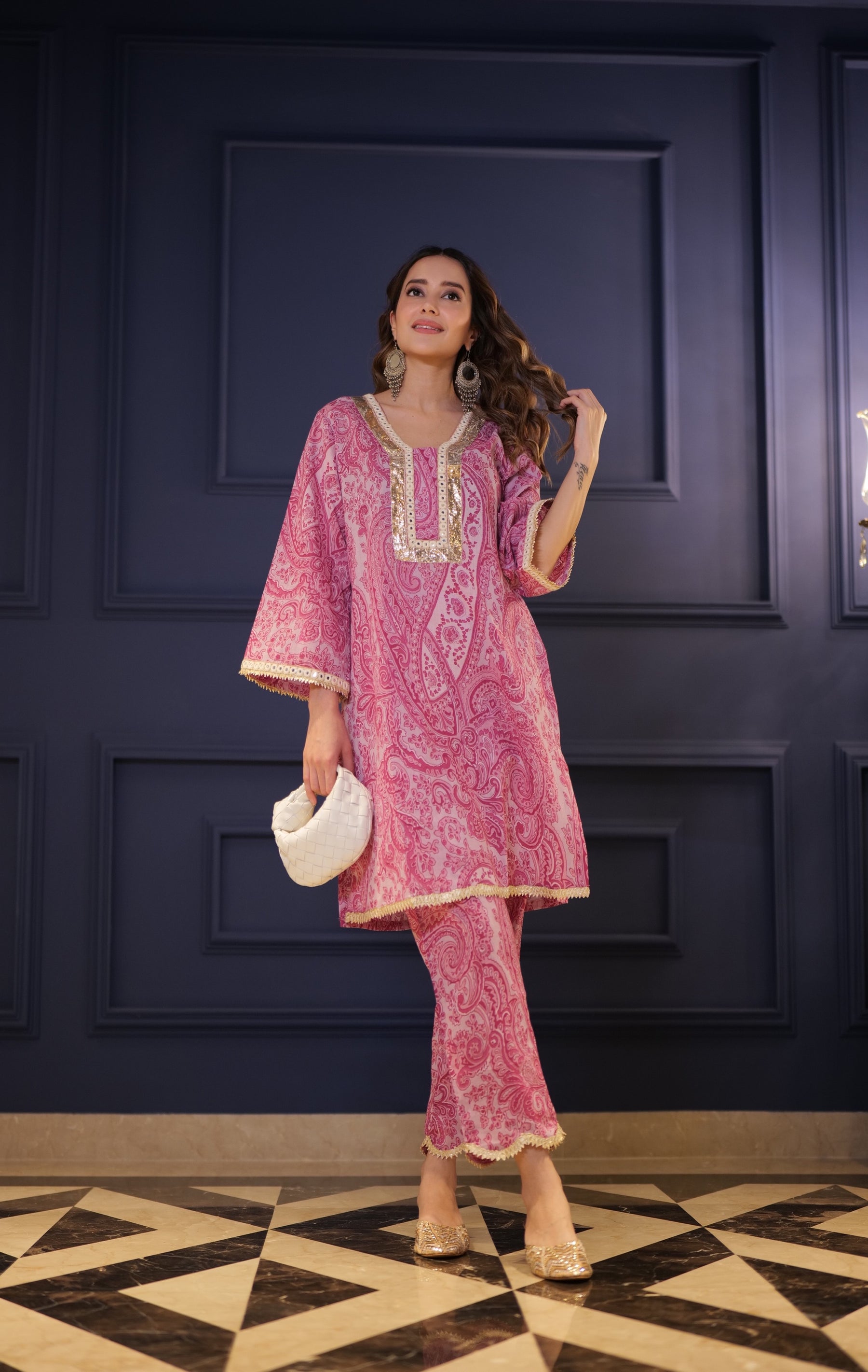 Blush Pink Paisley Kurta Pants Set