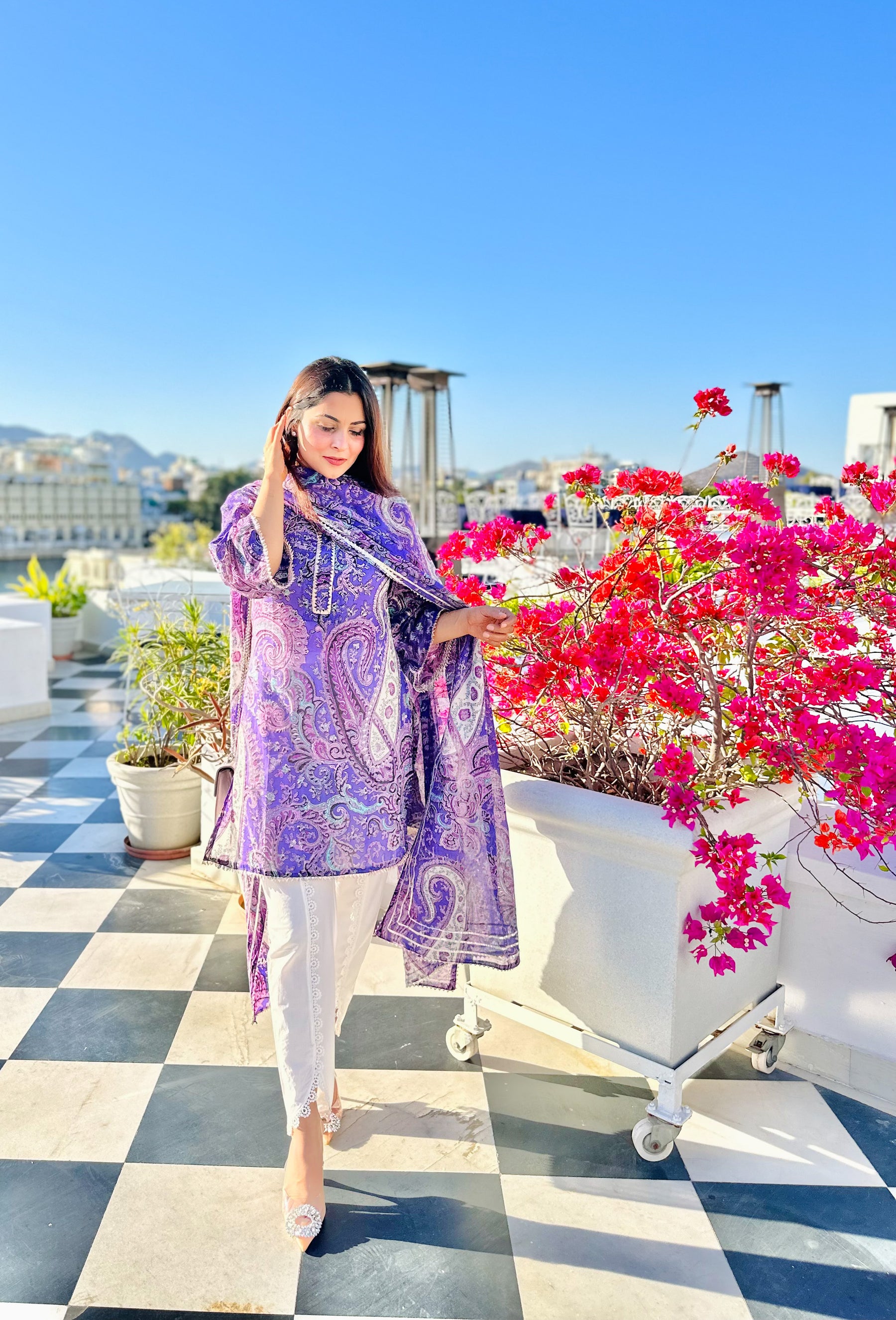 Lavender Paisley Print Cotton Suit Set