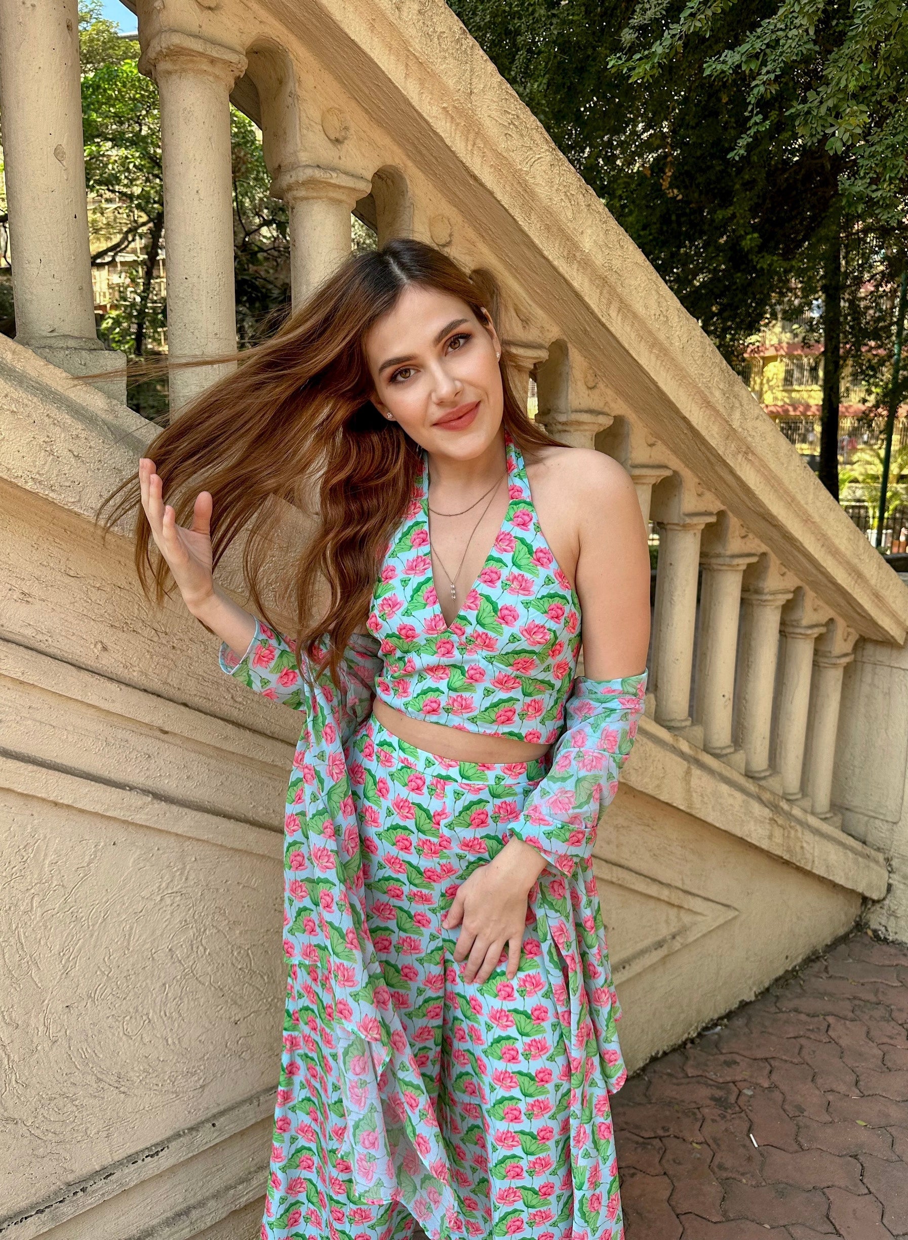 Floral Lotus Print Three Piece Coord Set