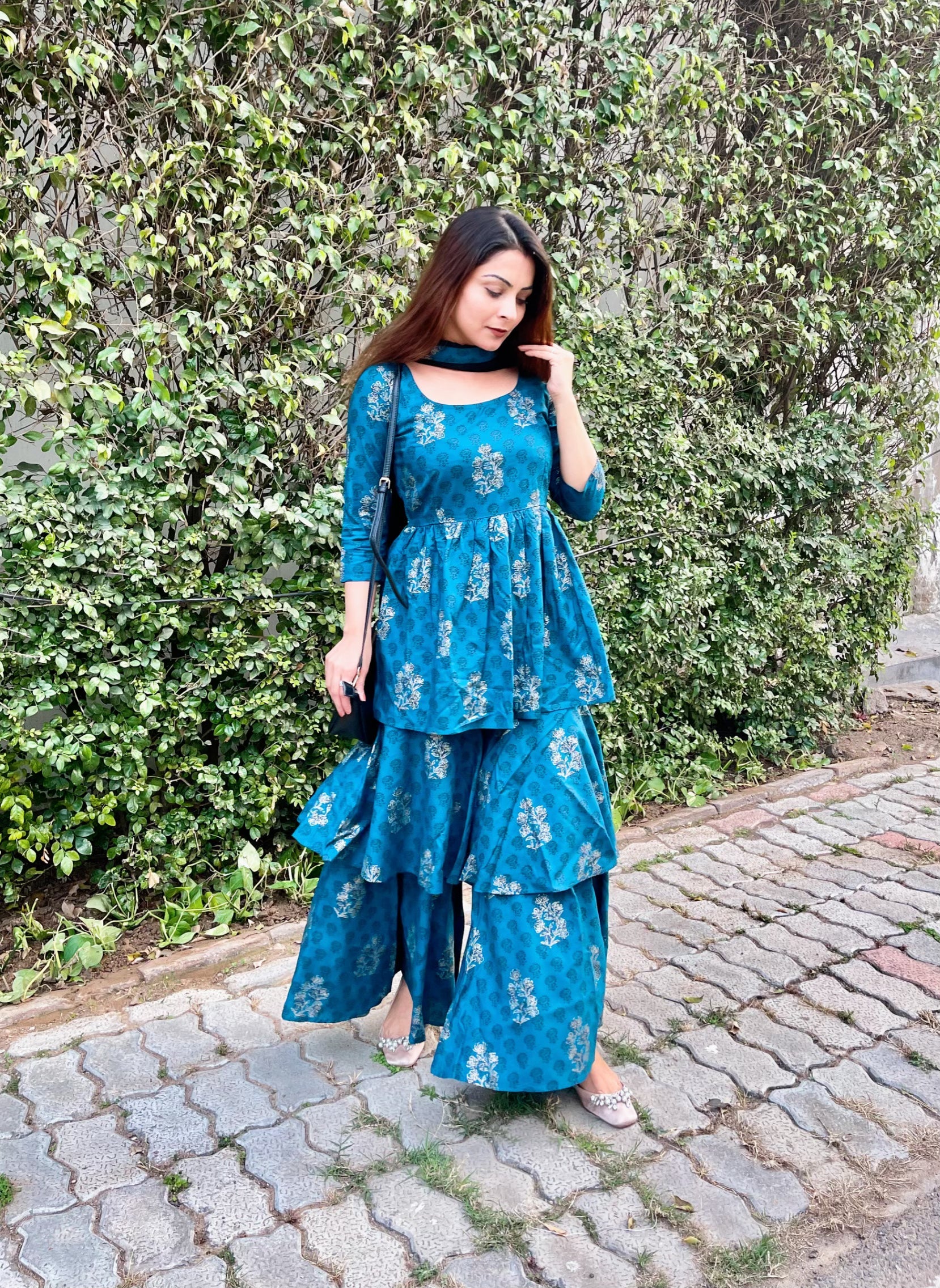 Teal Block Dupatta Suit Set