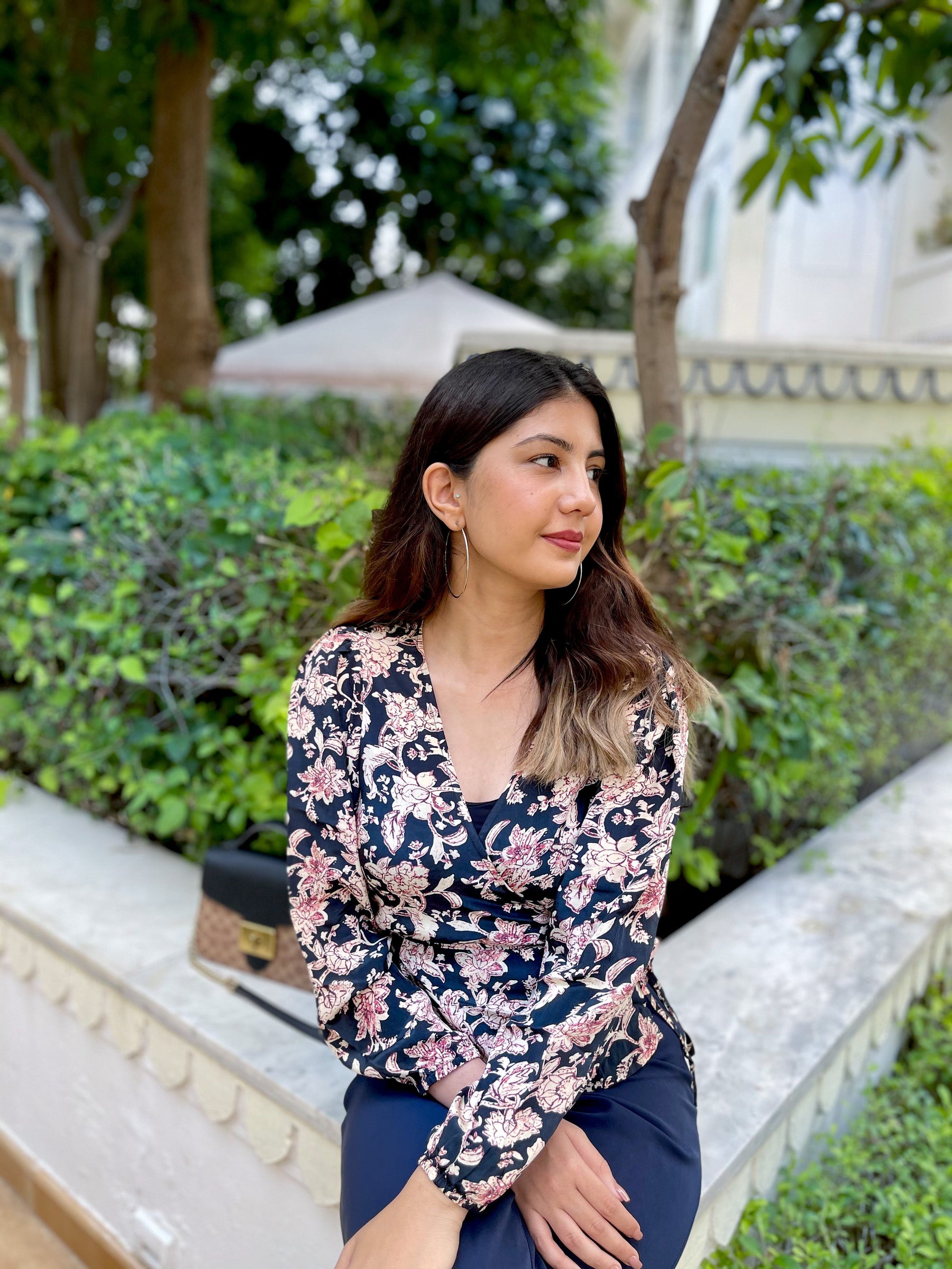 Floral Print Wrap Top