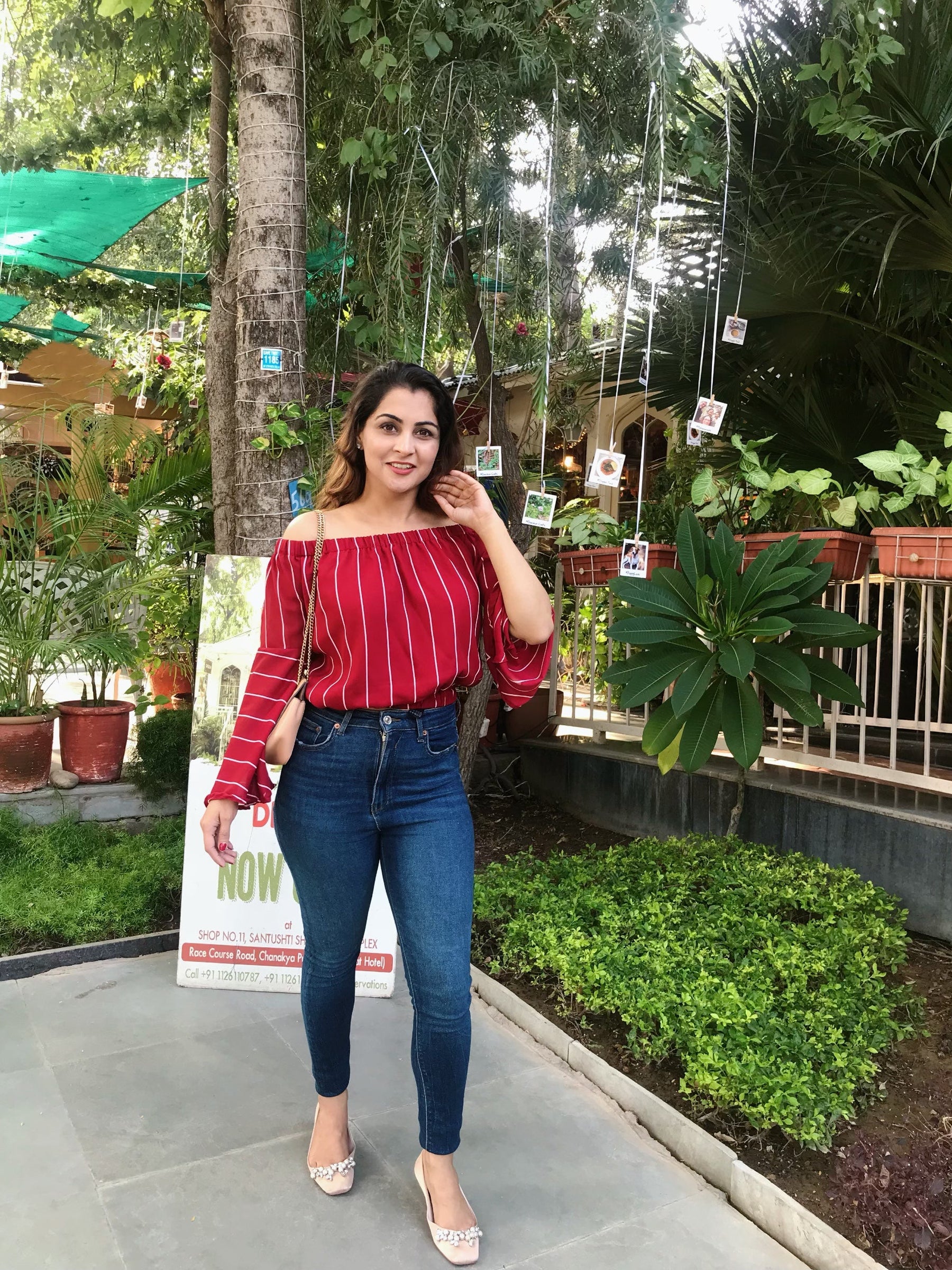 Red Striped Off Shoulder Top