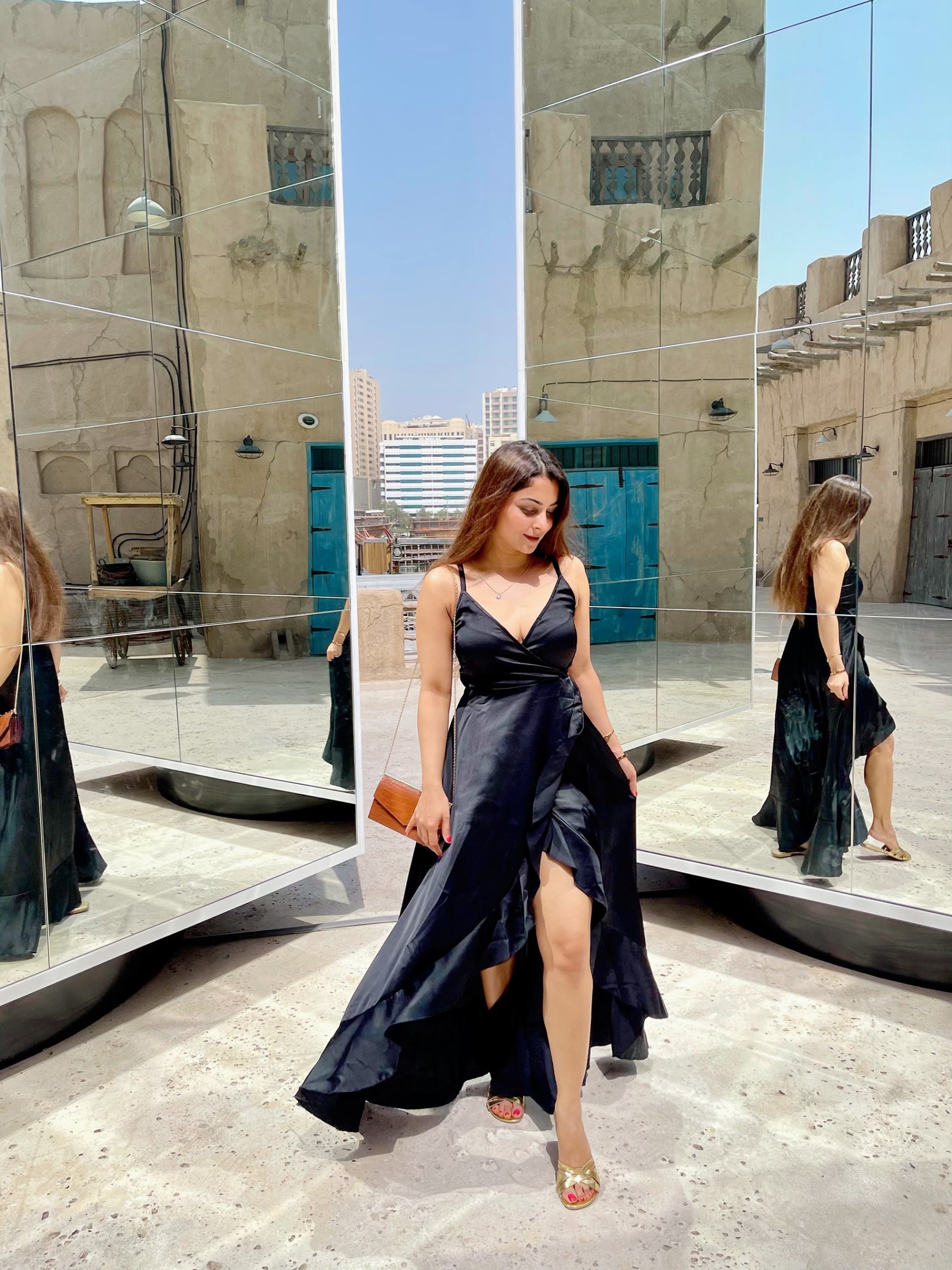 Black Satin Strappy Beach Dress