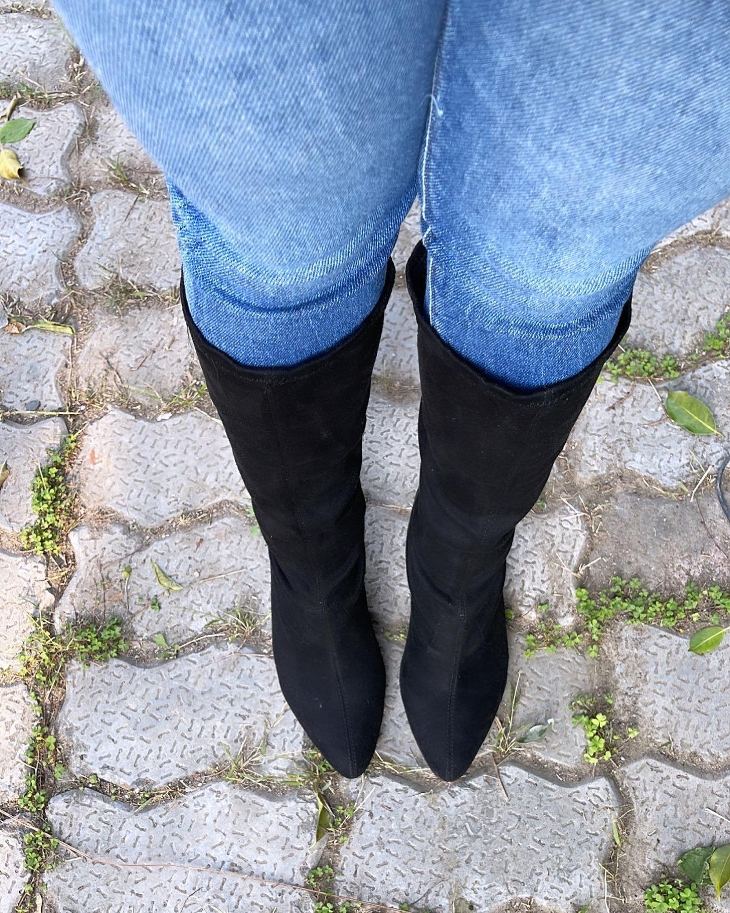 Black Suede Pointed Heel Boots