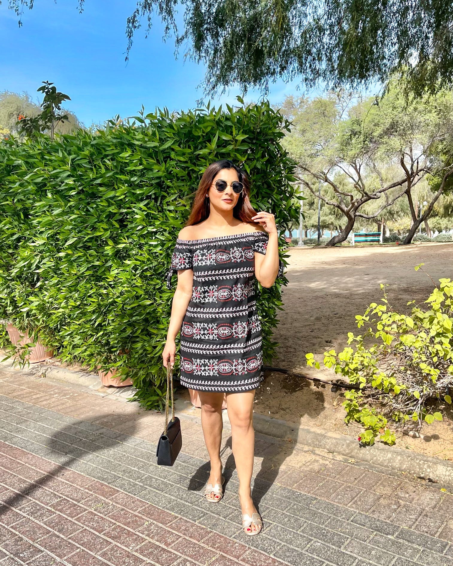 Black Tribal Off Shoulder Dress