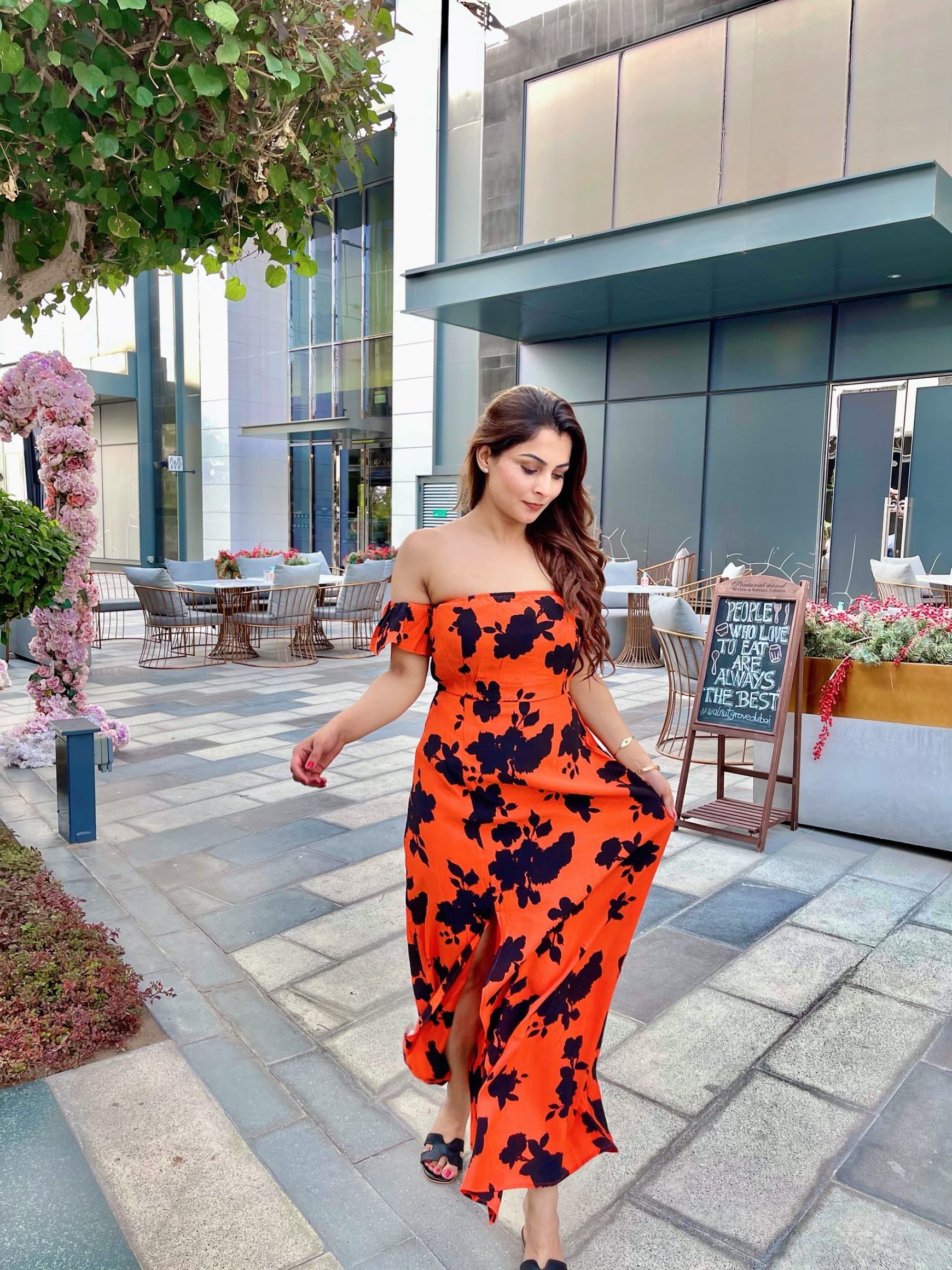 Bright Floral Off Shoulder Beach Dress