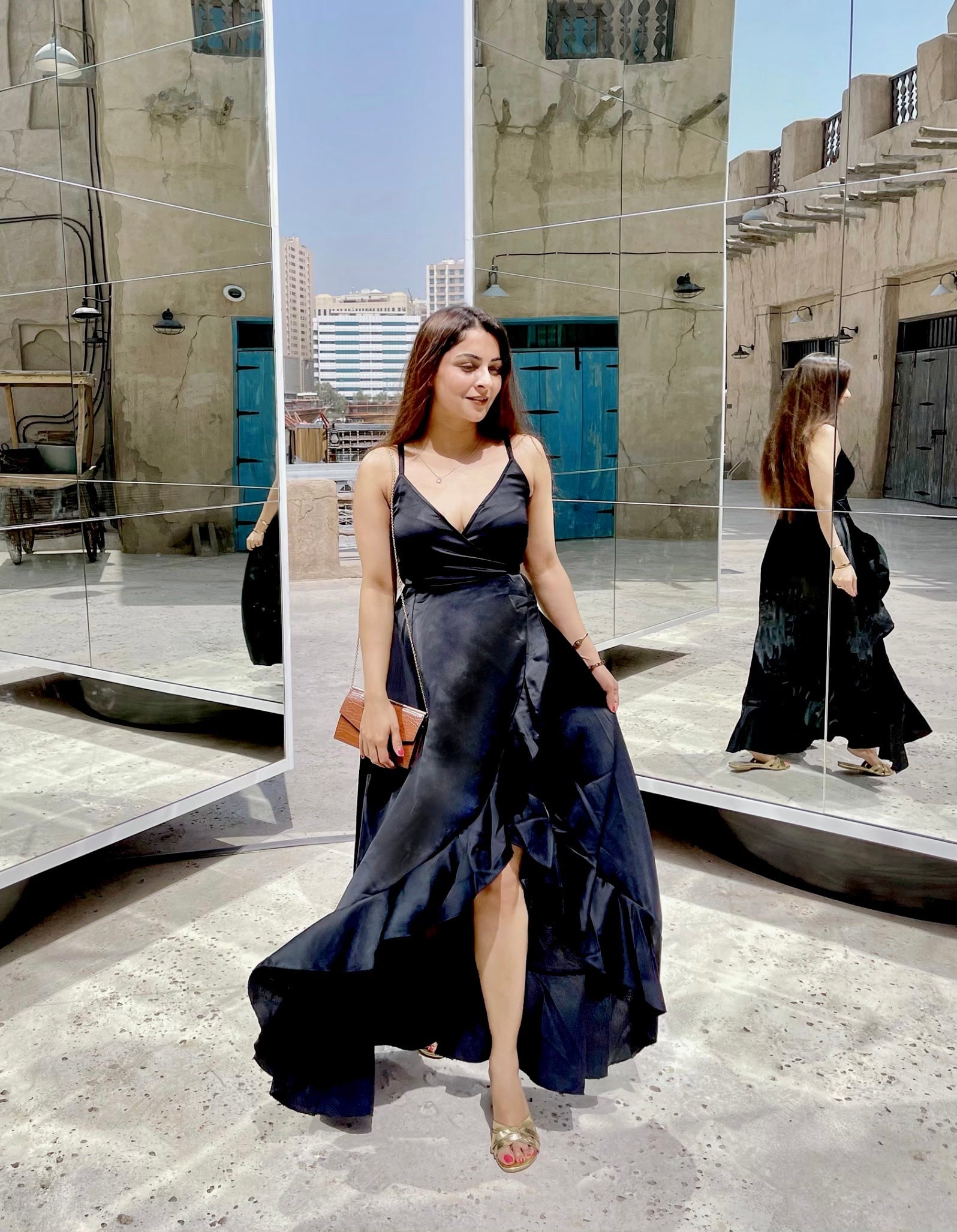 Black Satin Strappy Beach Dress