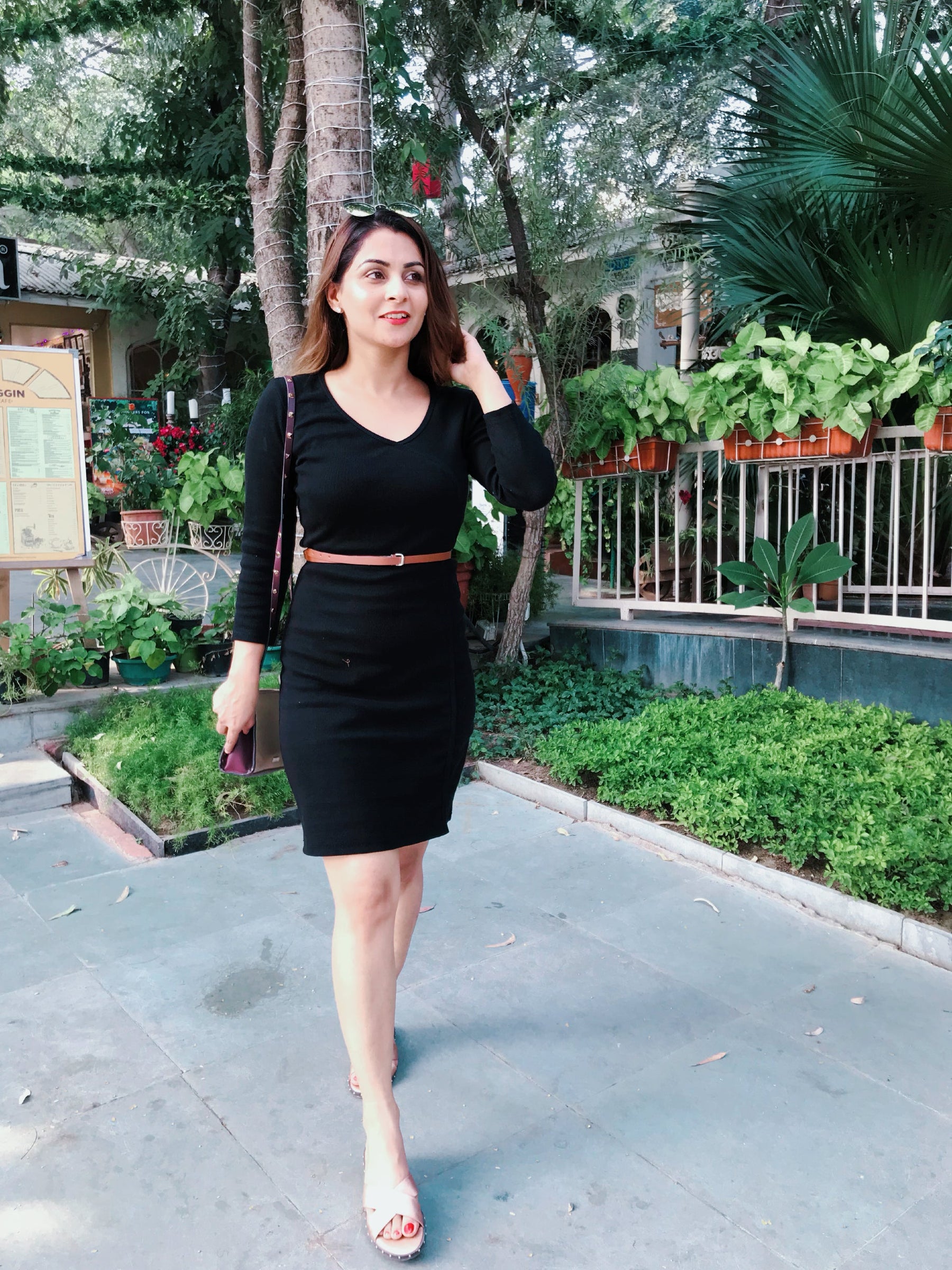 Black Ribbed Belt Dress