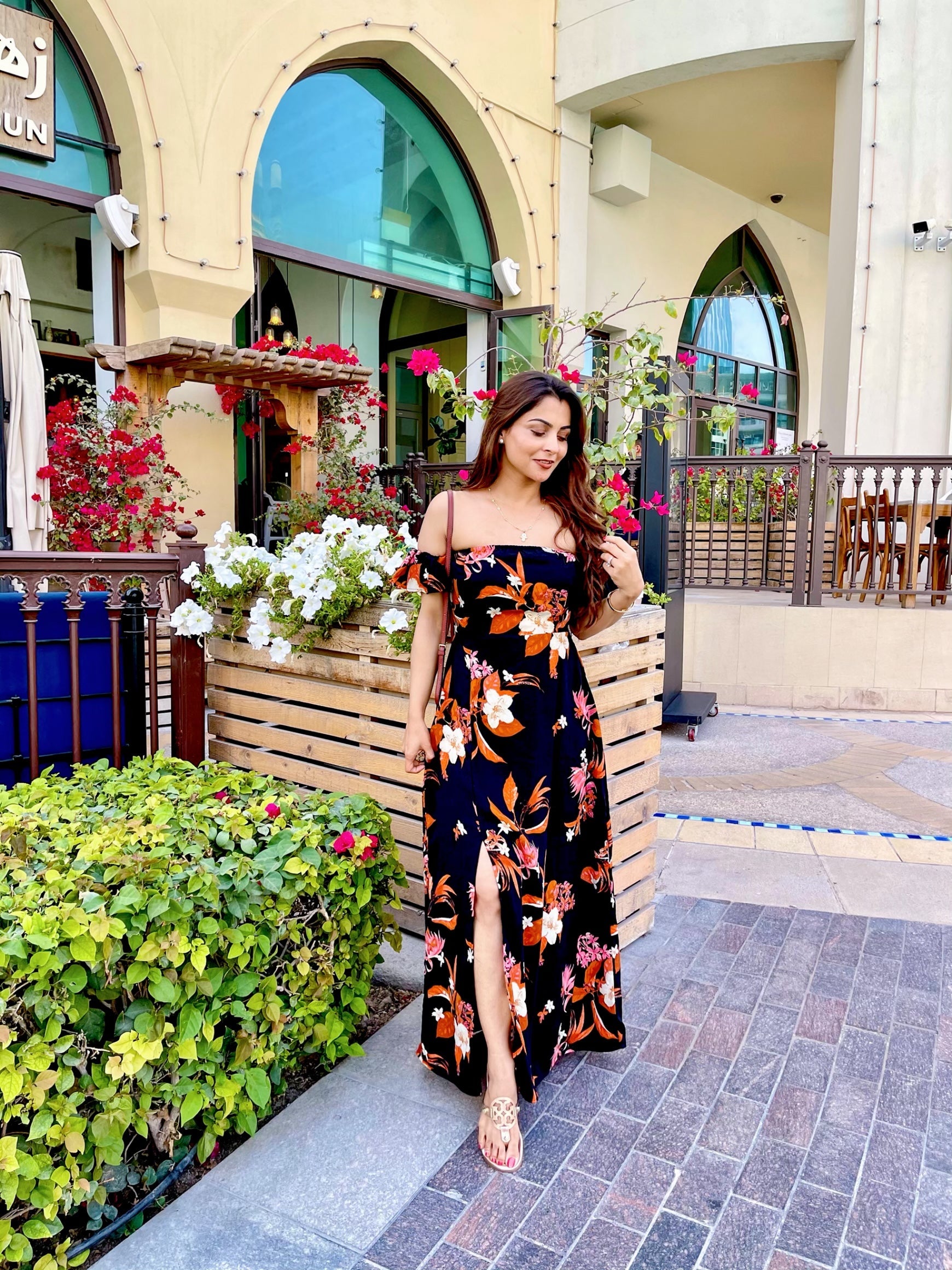 Black Floral Off Shoulder Beach Dress