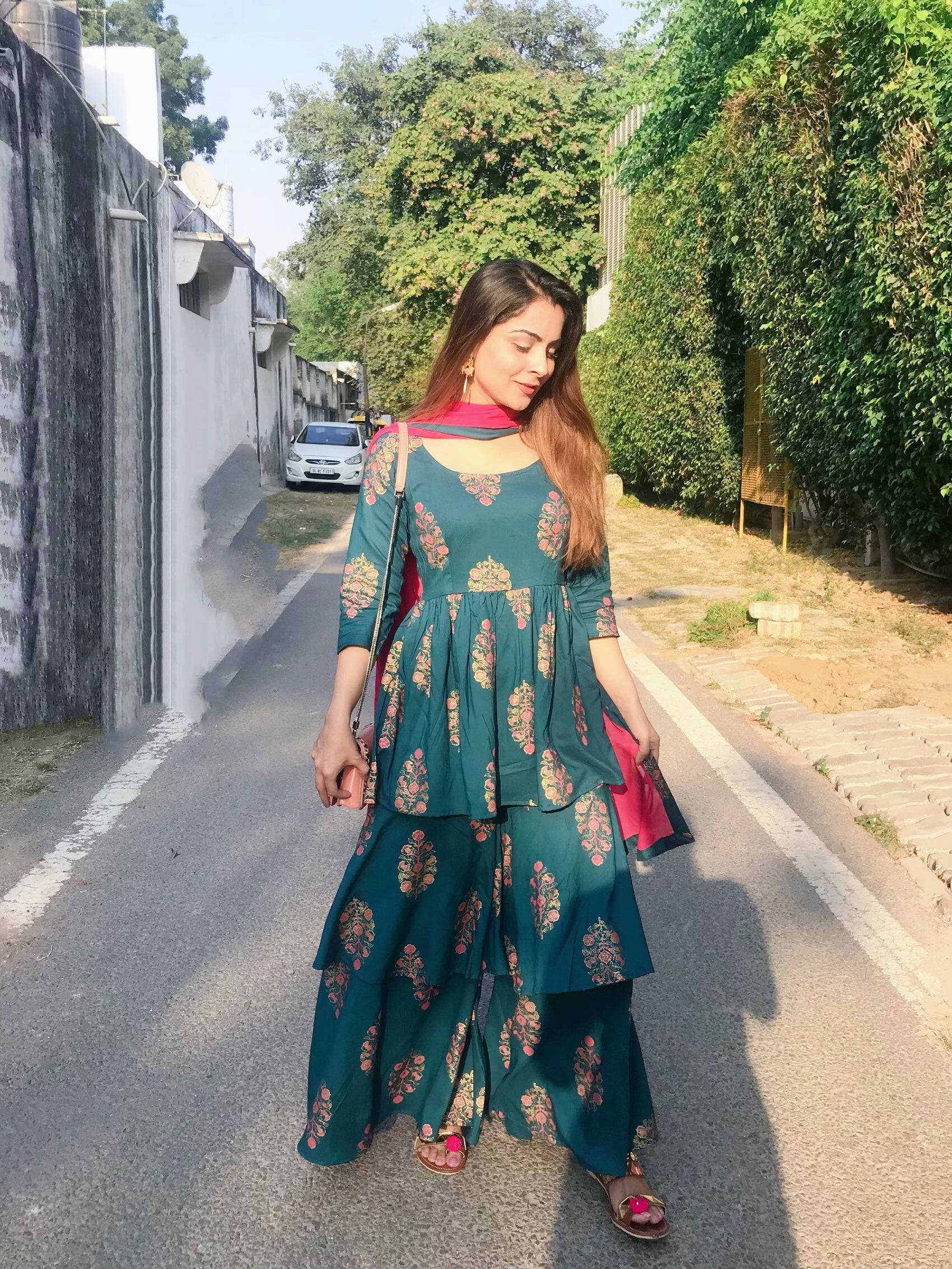Teal Block Print Dupatta Suit Set