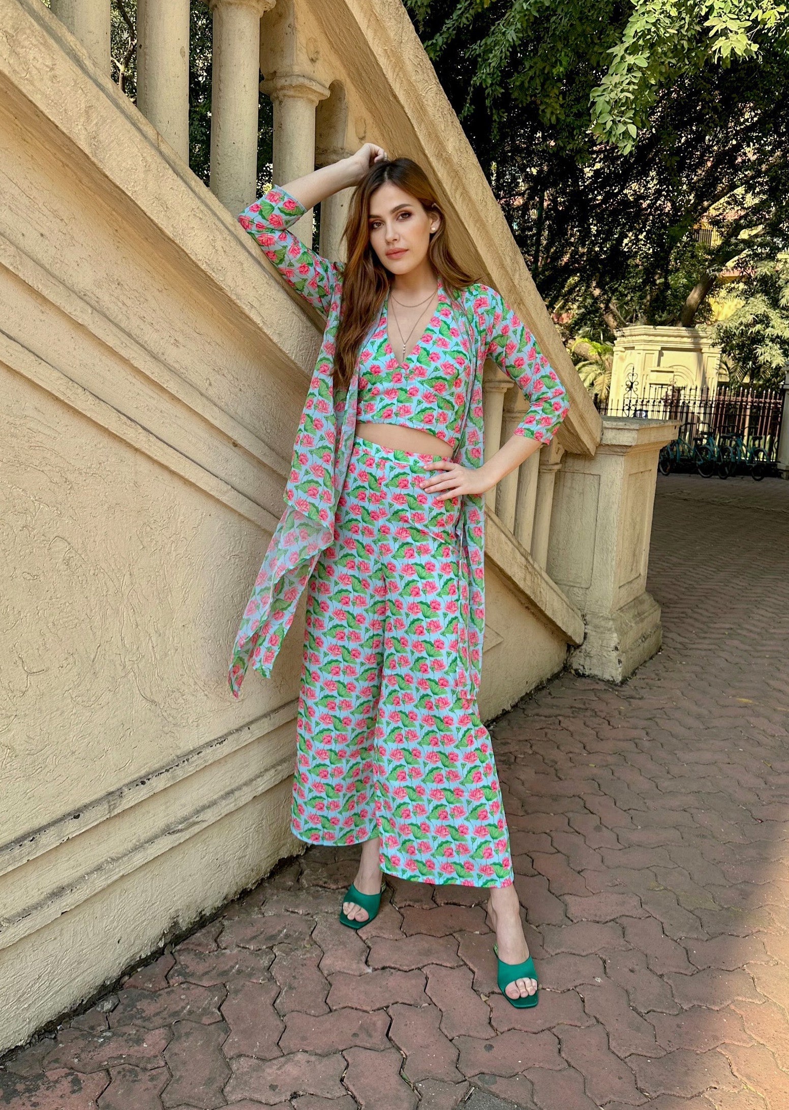 Floral Lotus Print Three Piece Coord Set