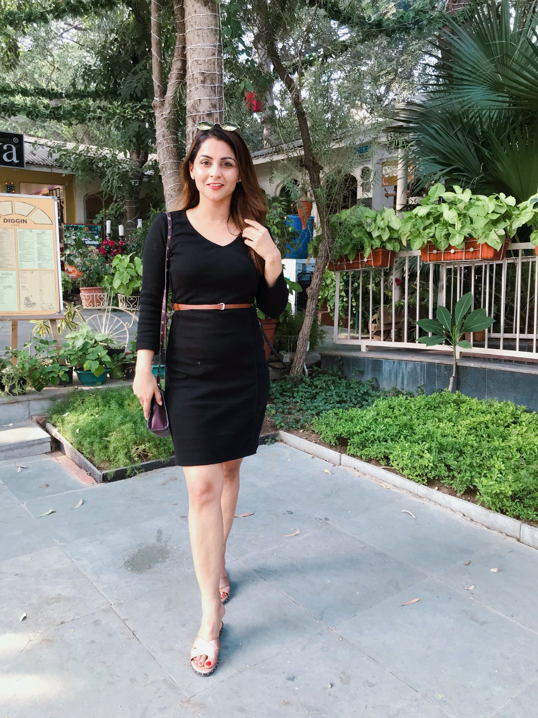 Black Ribbed Belt Dress