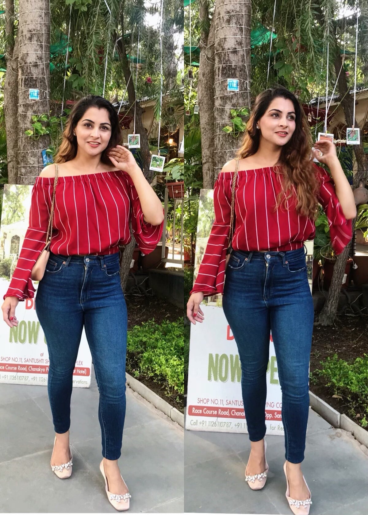 Red Striped Off Shoulder Top
