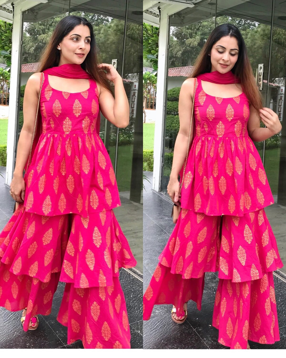 Pink Printed Dupatta Suit Set