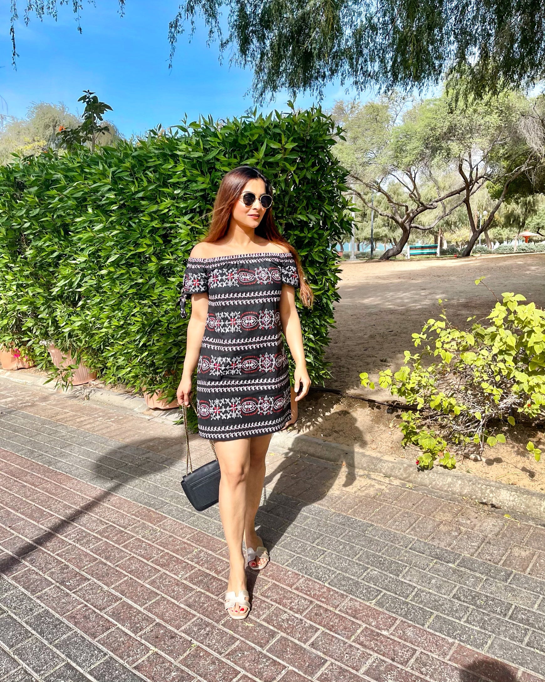 Black Tribal Off Shoulder Dress