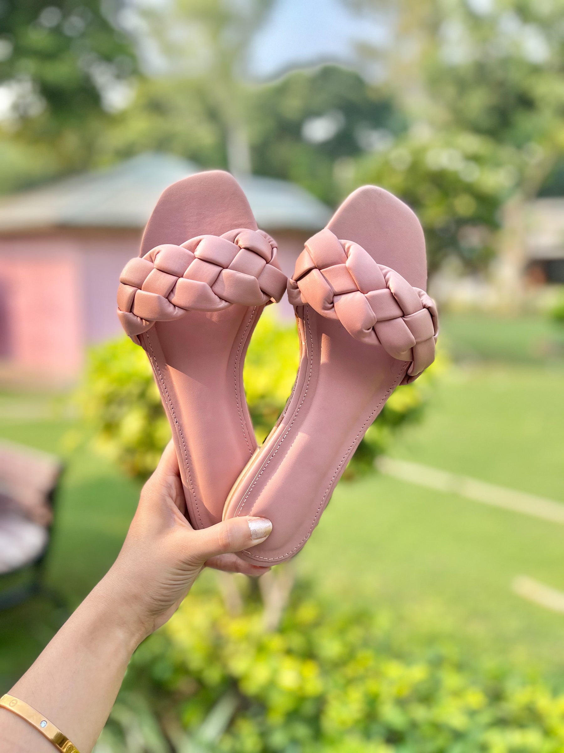 Pastel Pink Braided Slides