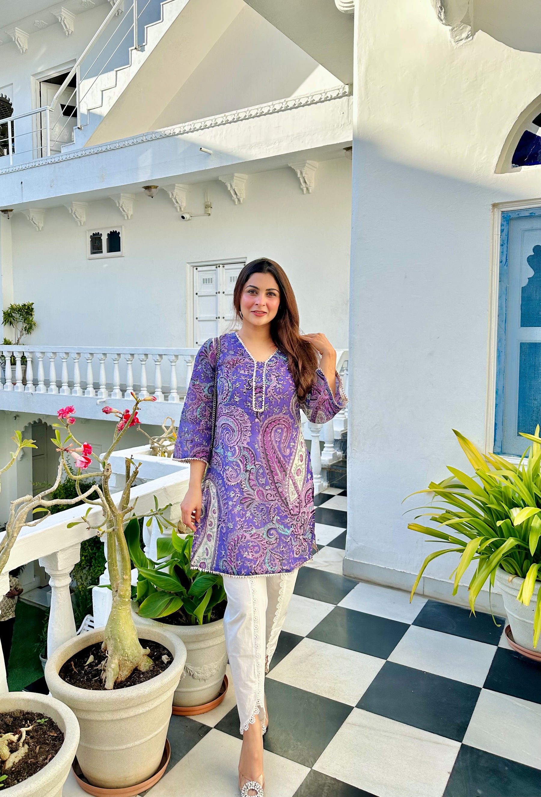 Lavender Paisley Print Cotton Suit Set
