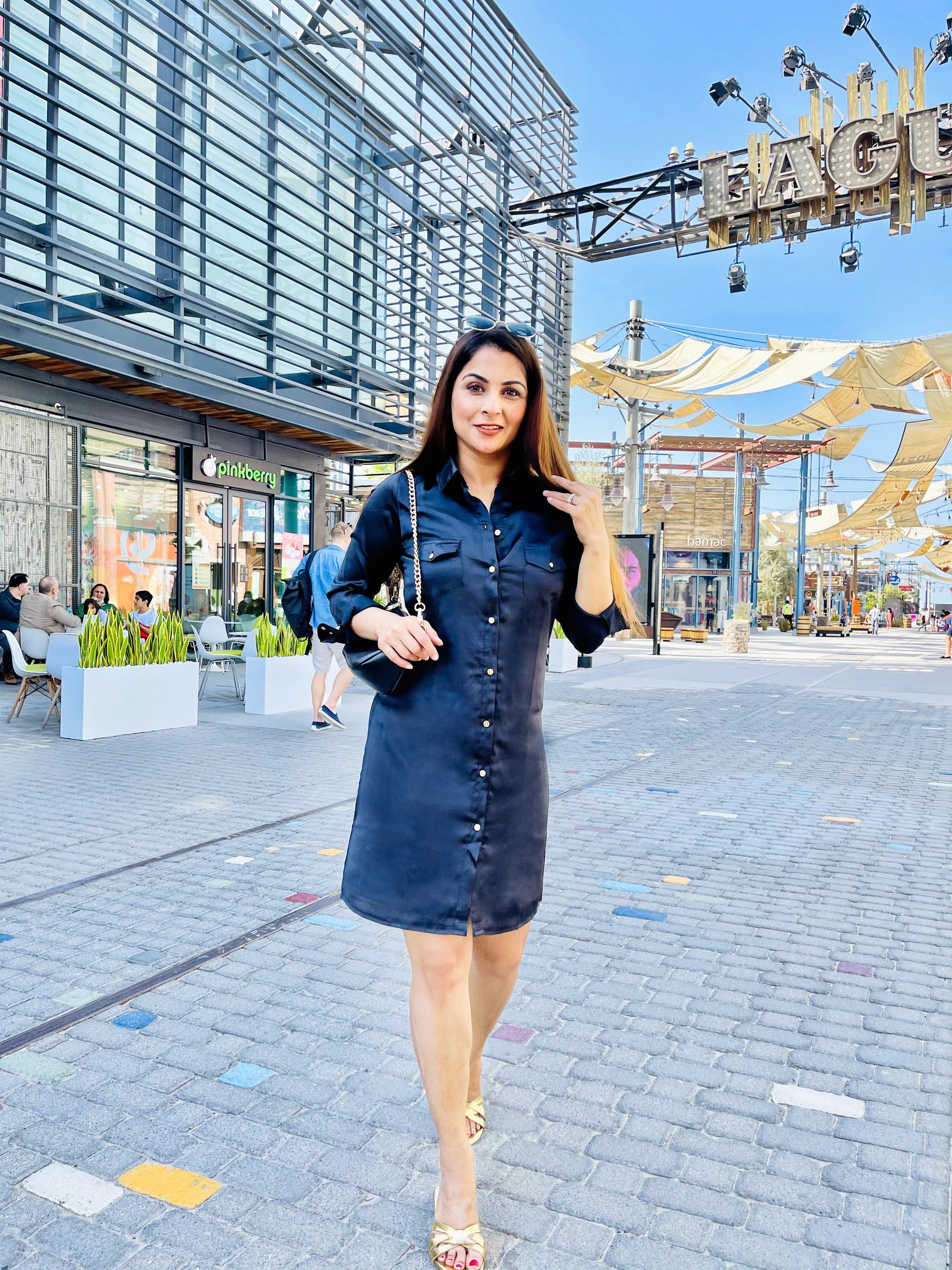 Black Satin Shirt Dress