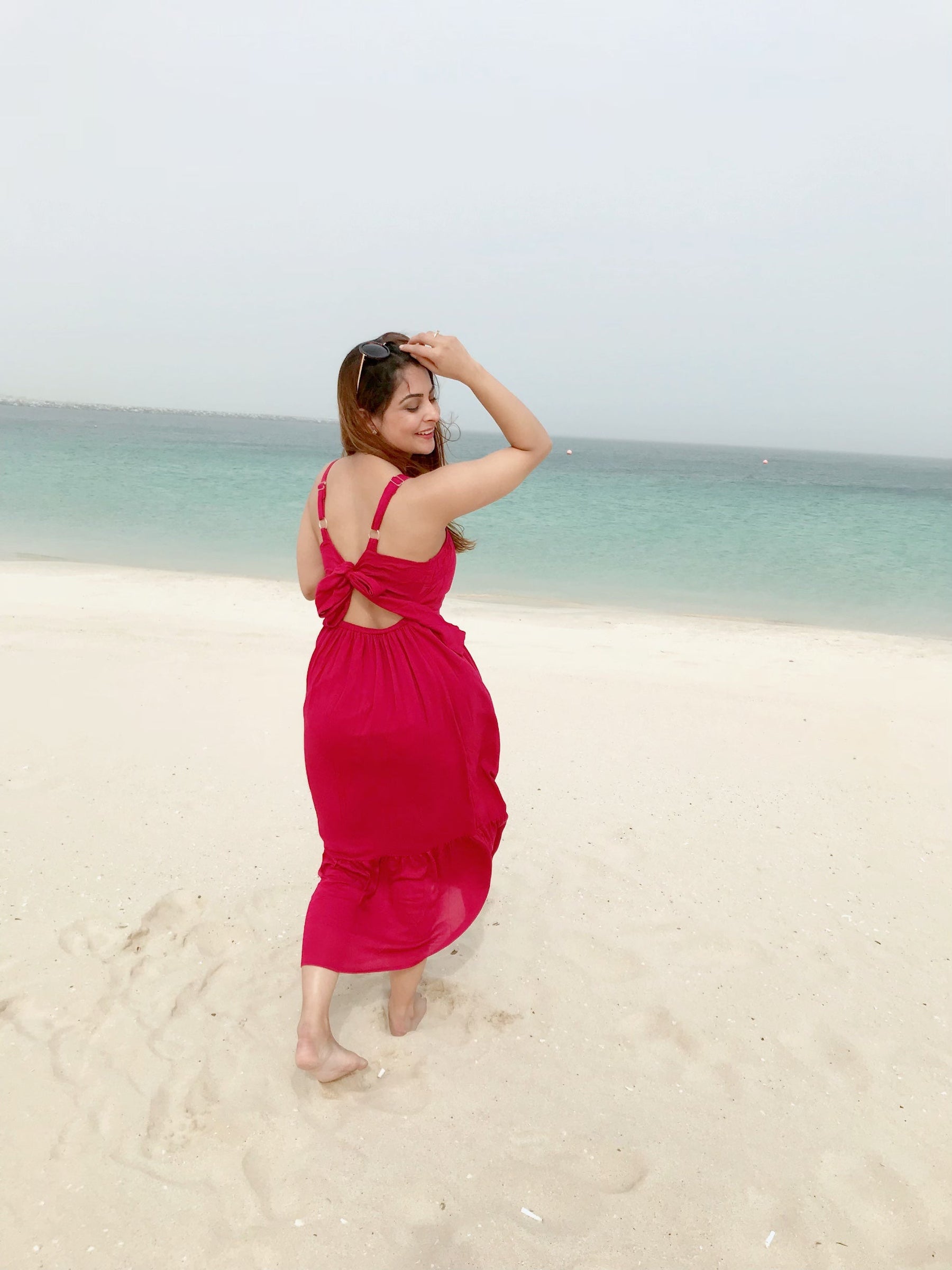 Fuchsia Red Tie Up Back Dress