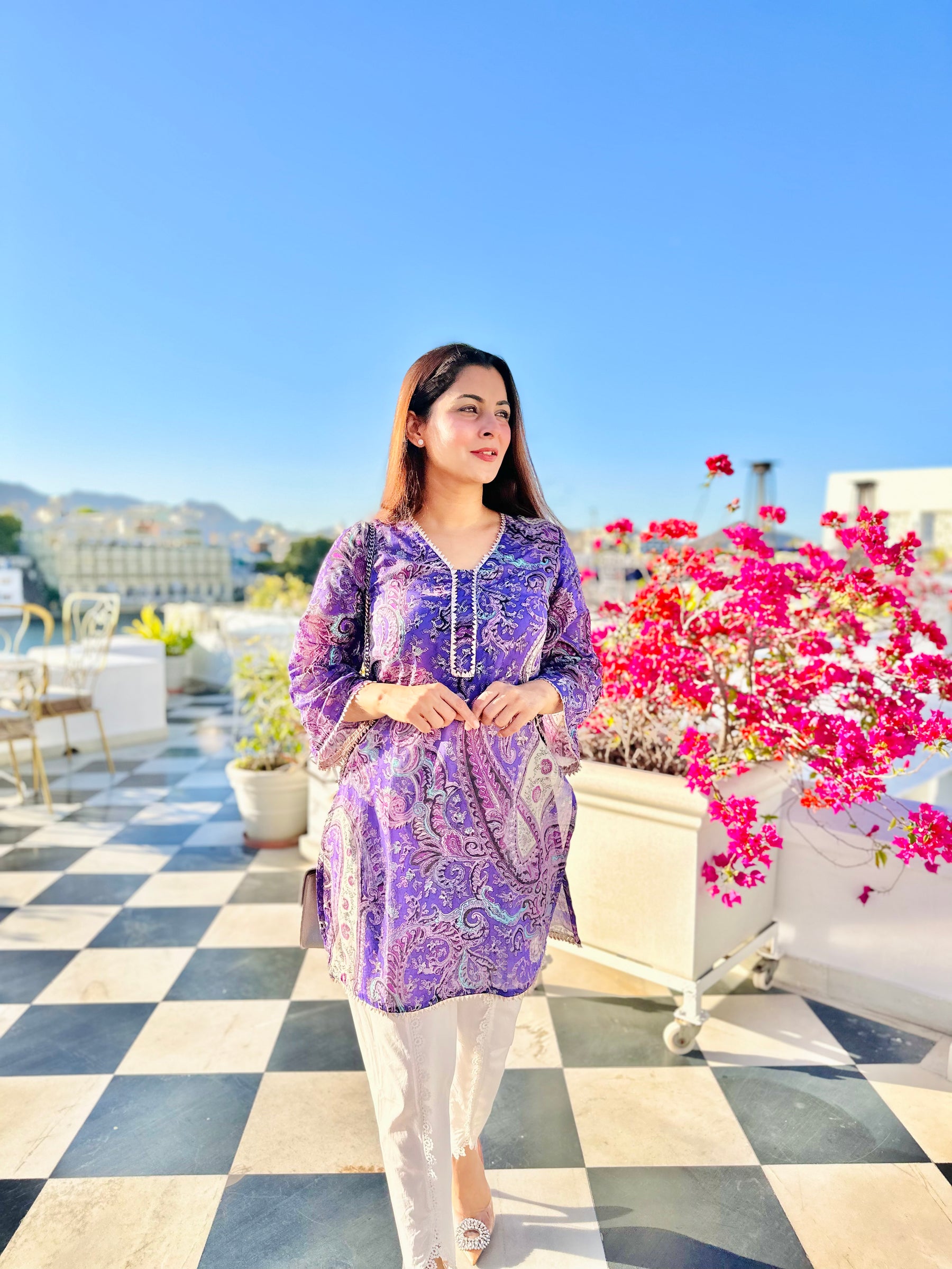 Lavender Paisley Print Cotton Suit Set
