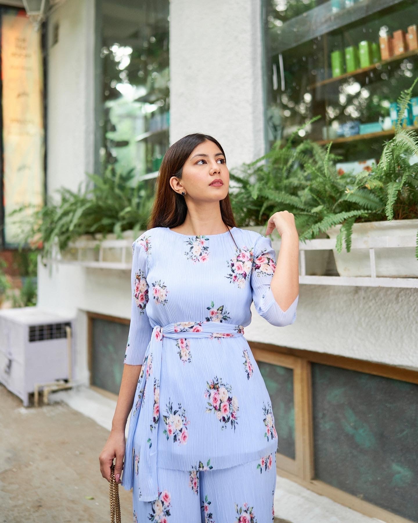 Soft Blue Pleated Coord Set