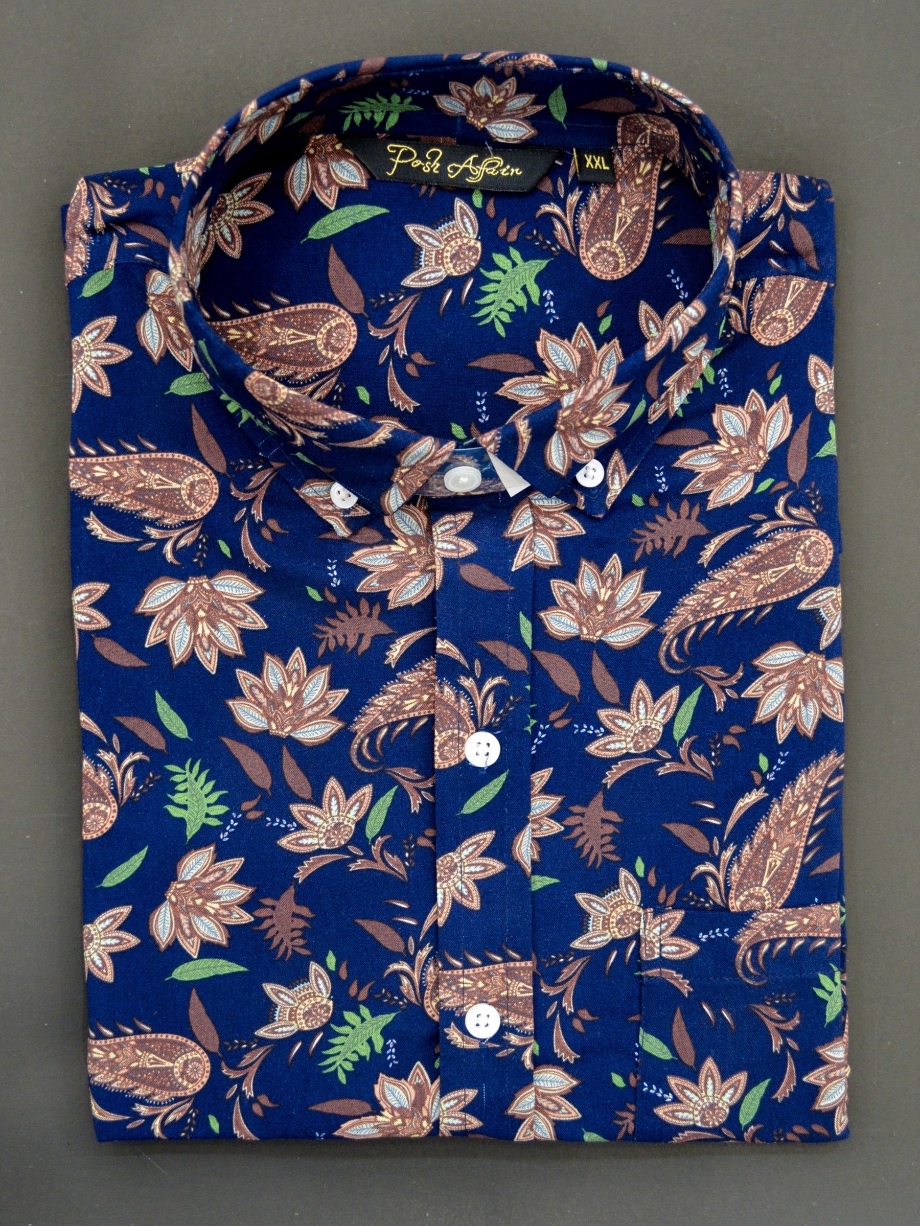 Blue Fern Print Casual Men's Shirt