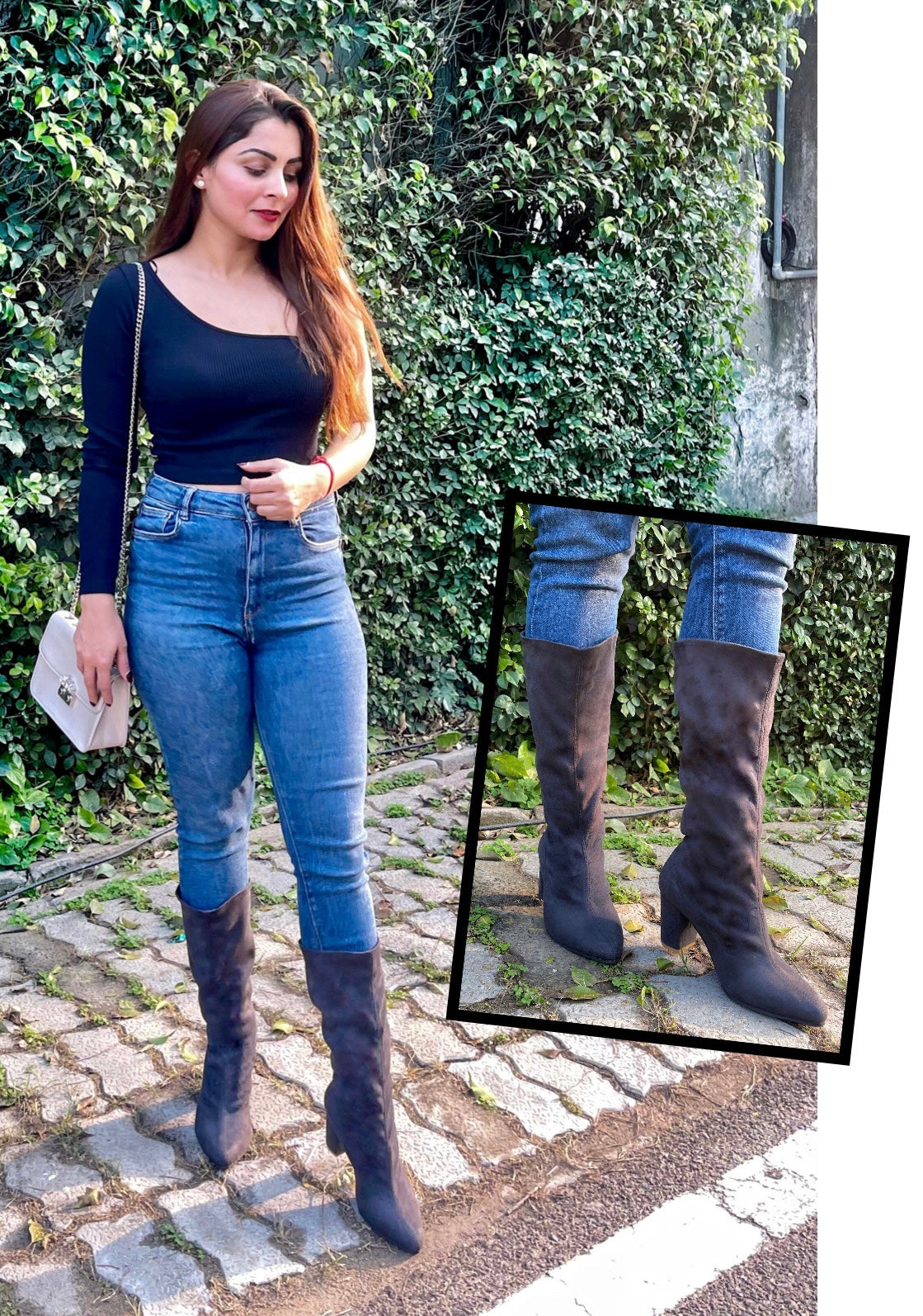Grey Suede Block Heel Boots