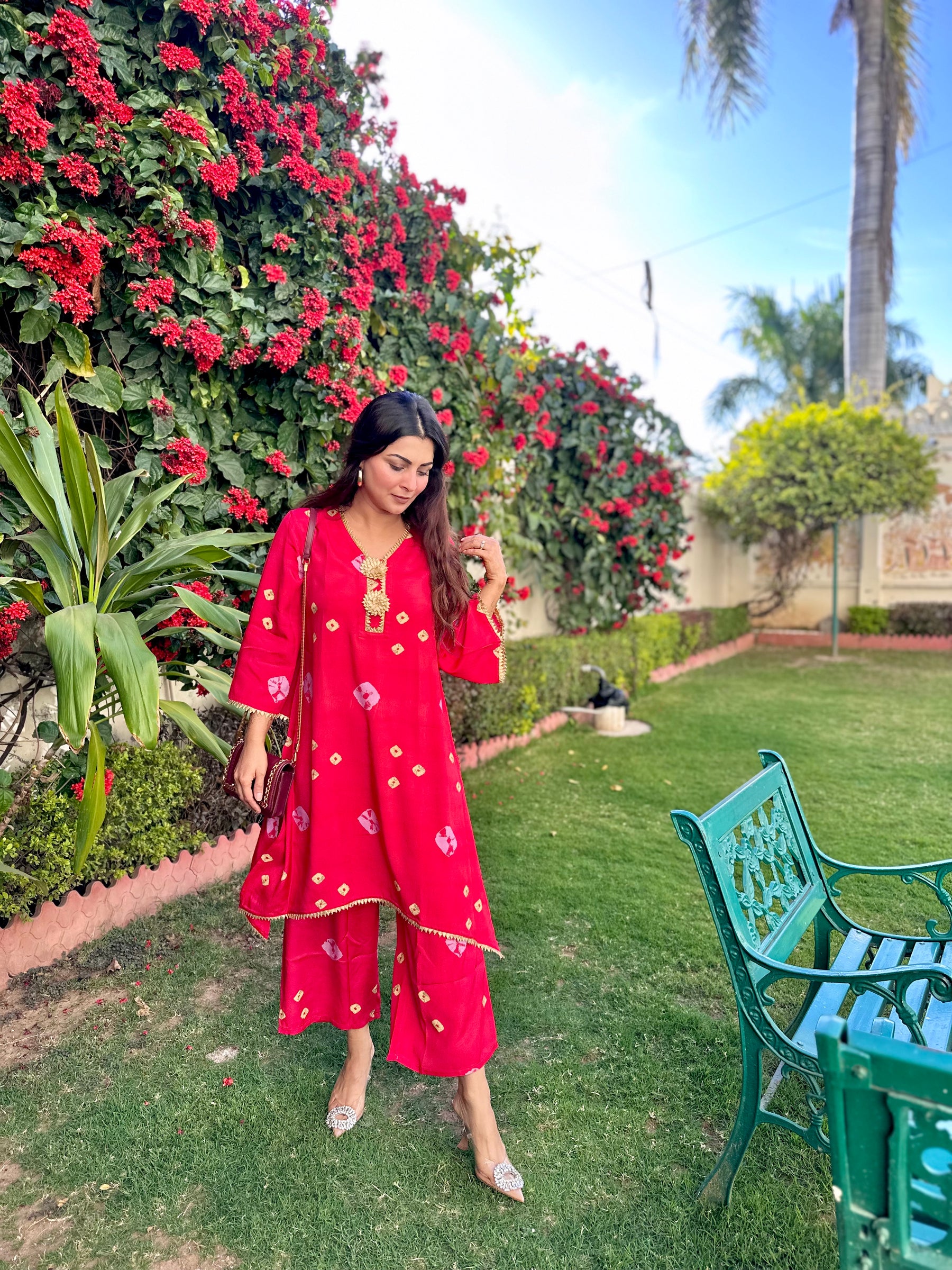 Red Shibori Print Suit Set