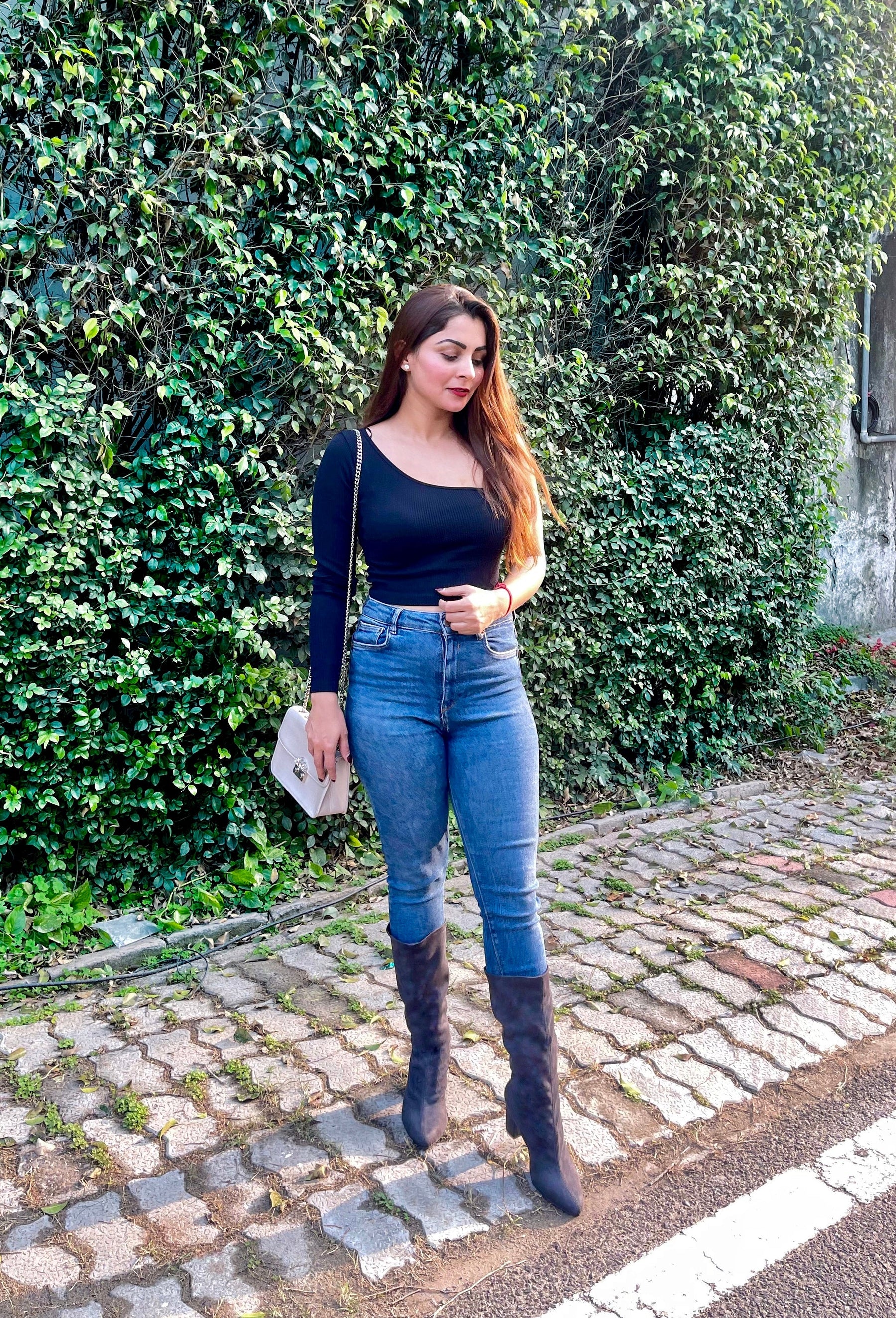 Grey Suede Block Heel Boots