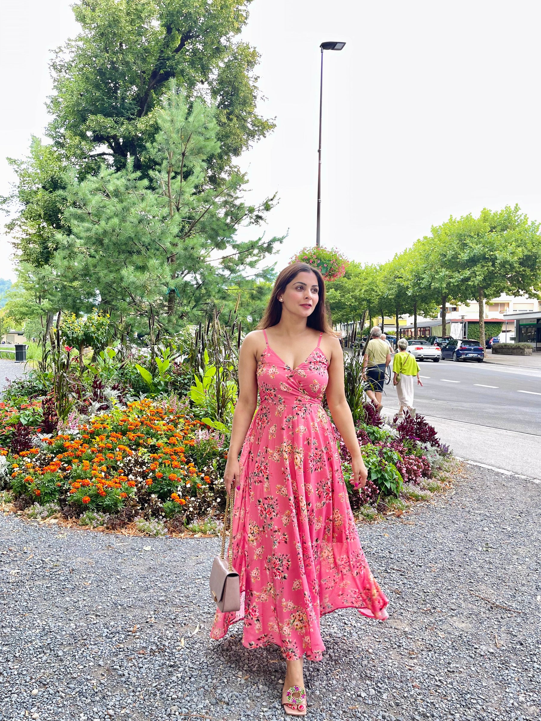 Strappy Pink Floral Maxi Dress
