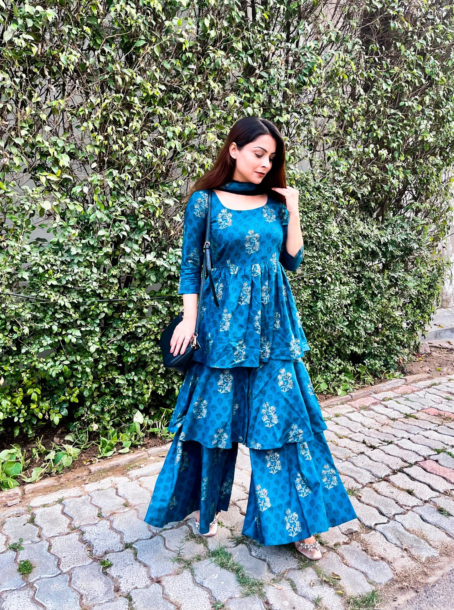 Teal Block Dupatta Suit Set