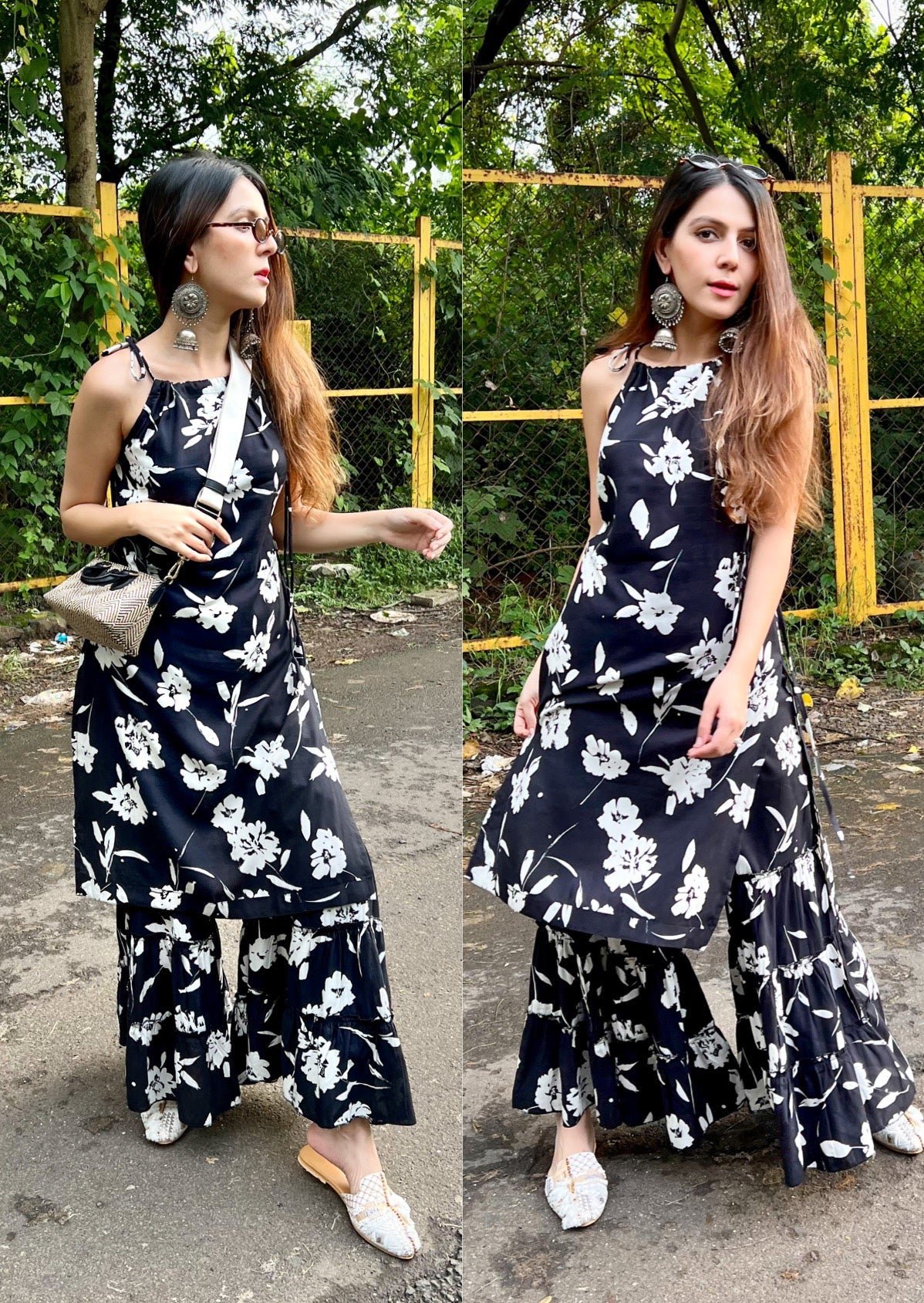 Black Printed Kurta Sharara Set