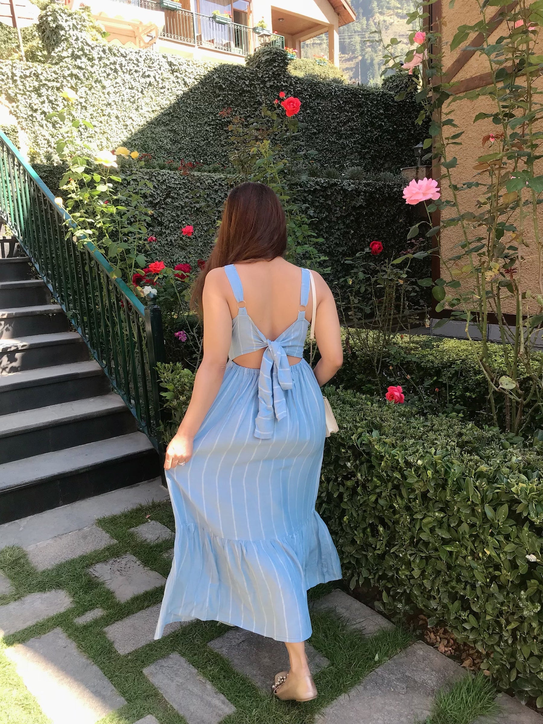 Striped Tie Up Back Dress