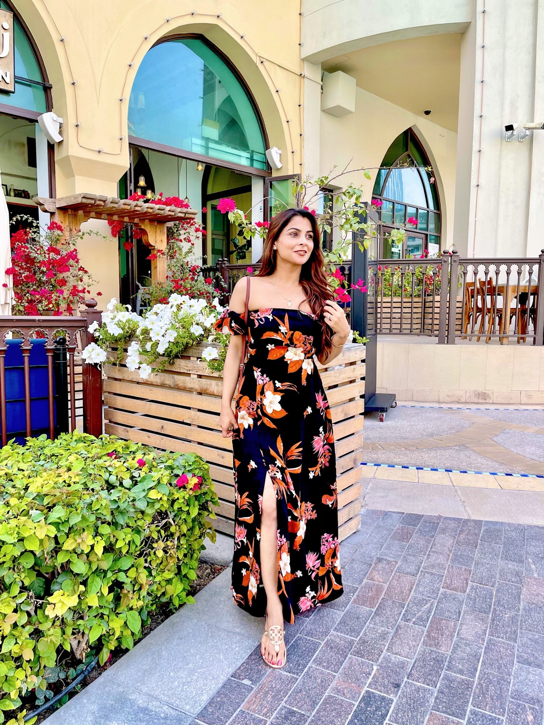 Black Floral Off Shoulder Beach Dress