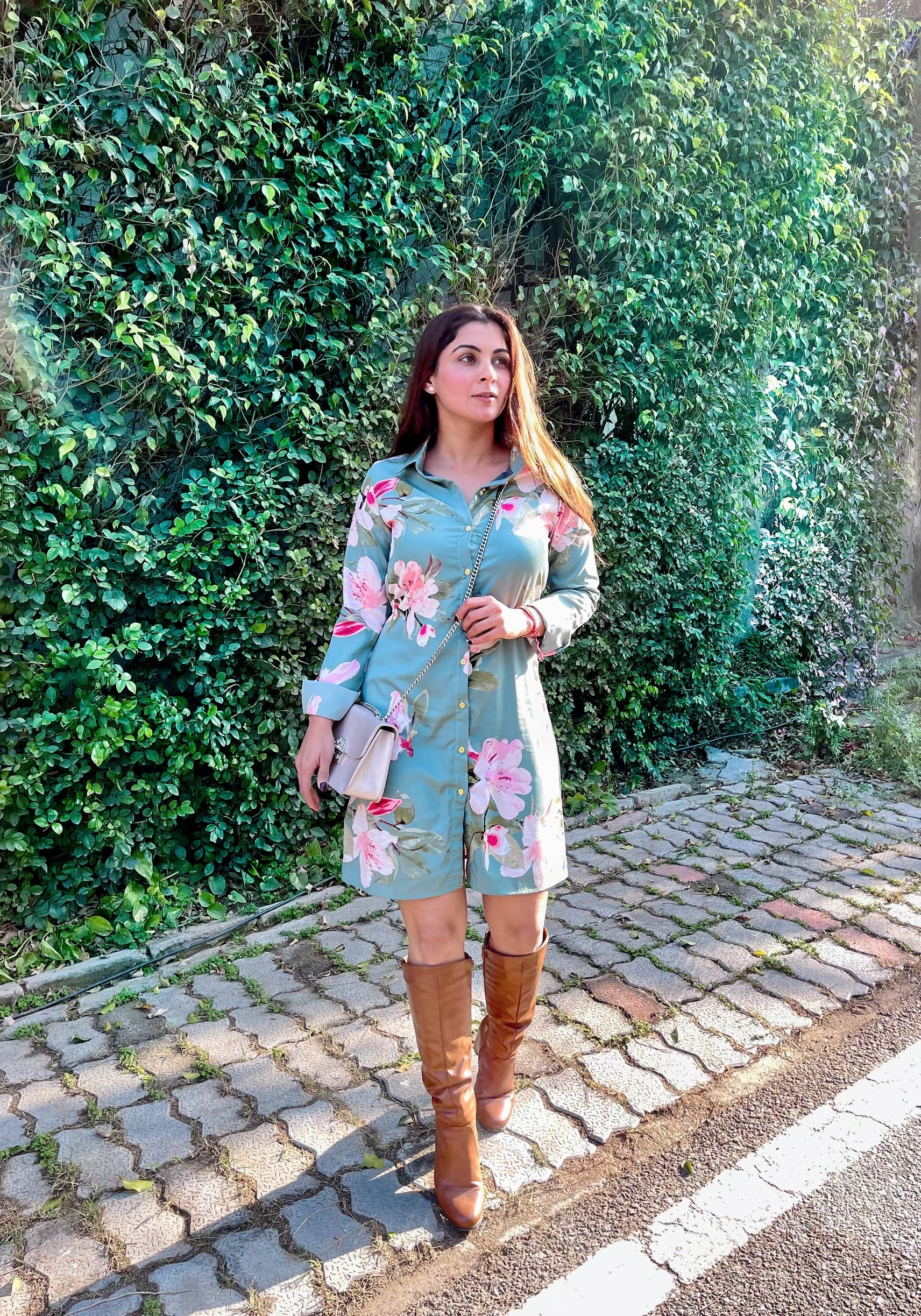 Soft Mint Print Shirt Dress