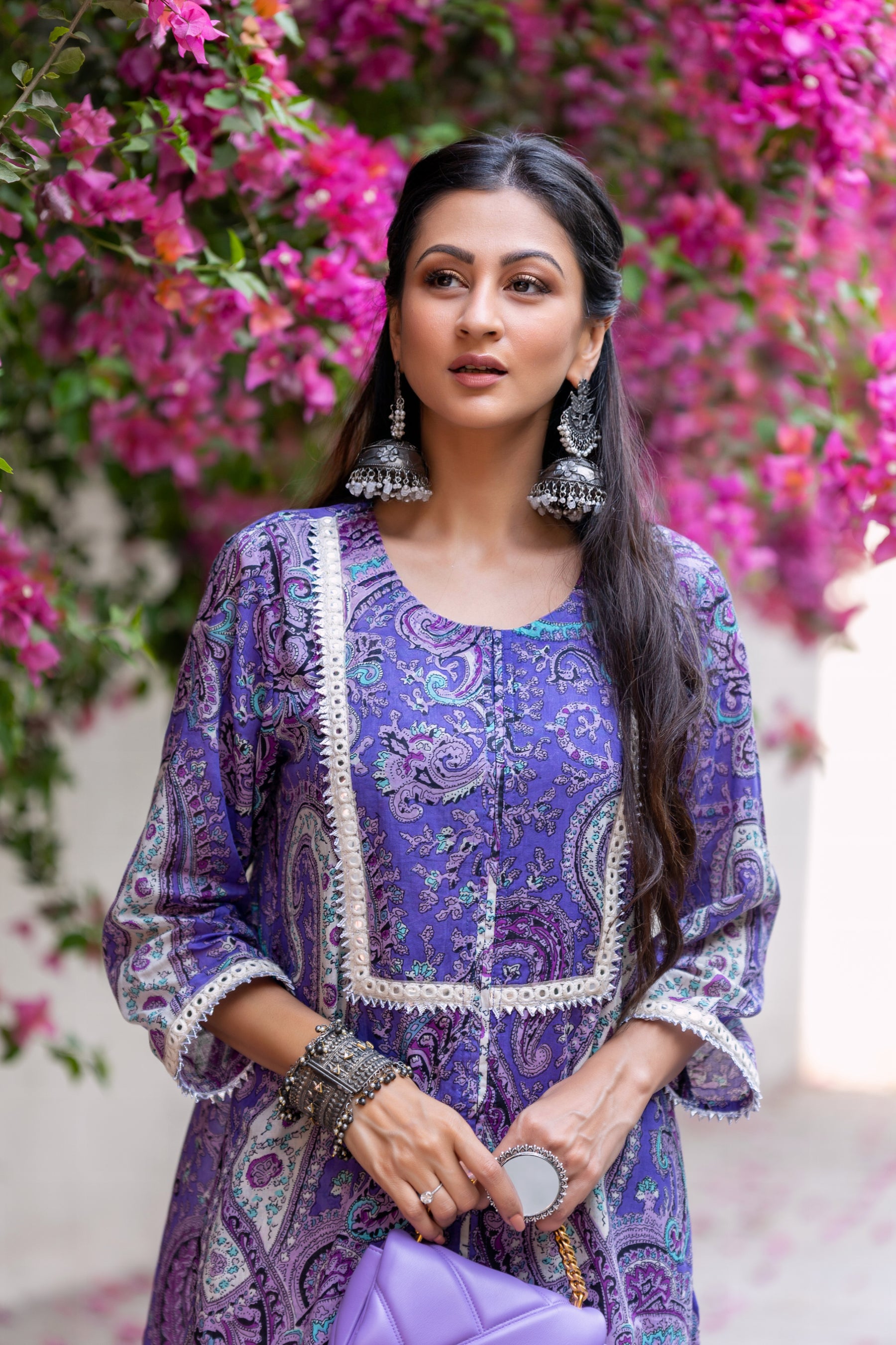 Lavender Paisley Print Kurta Pants Set