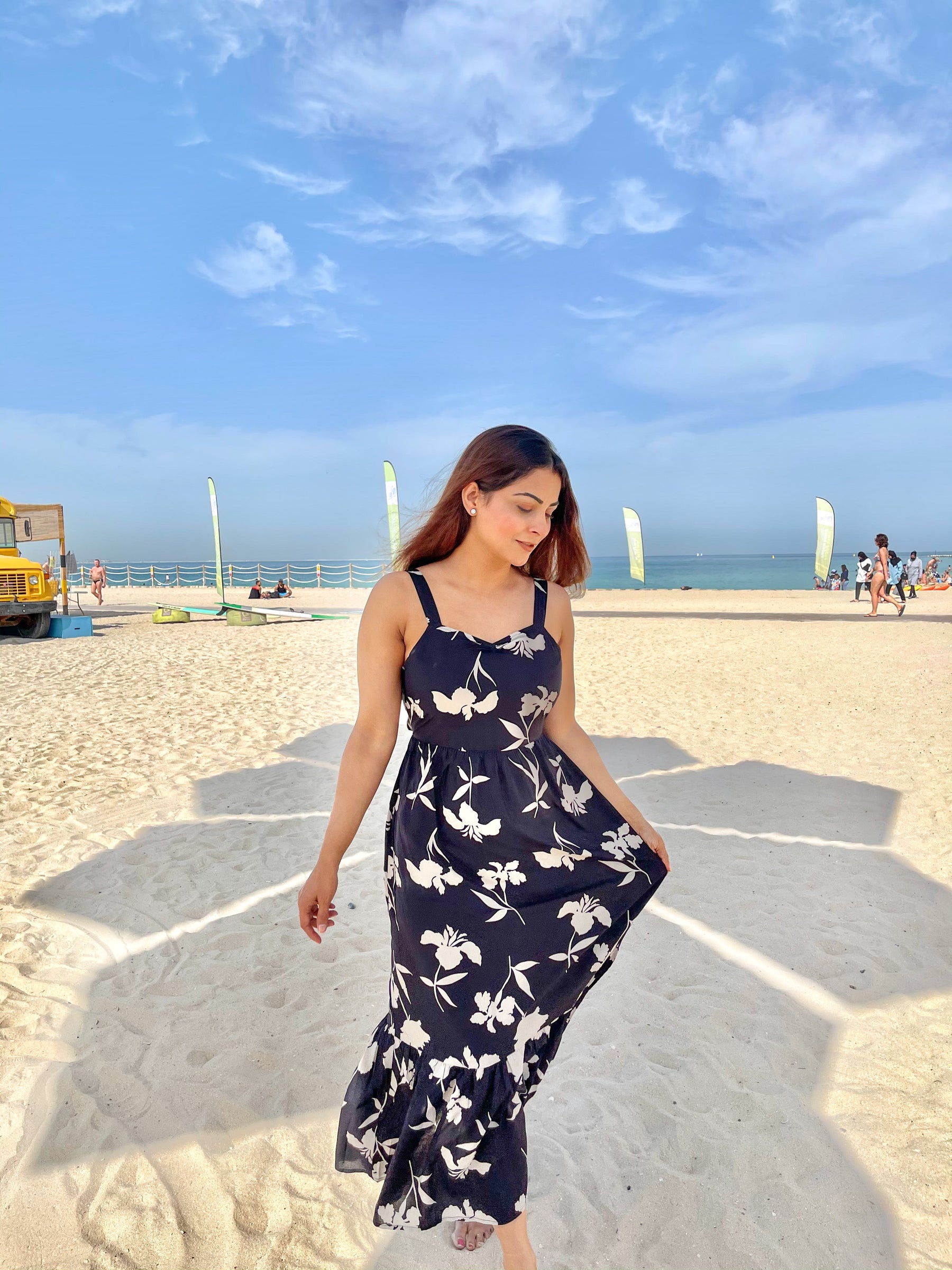 Black Floral Tie Up Dress