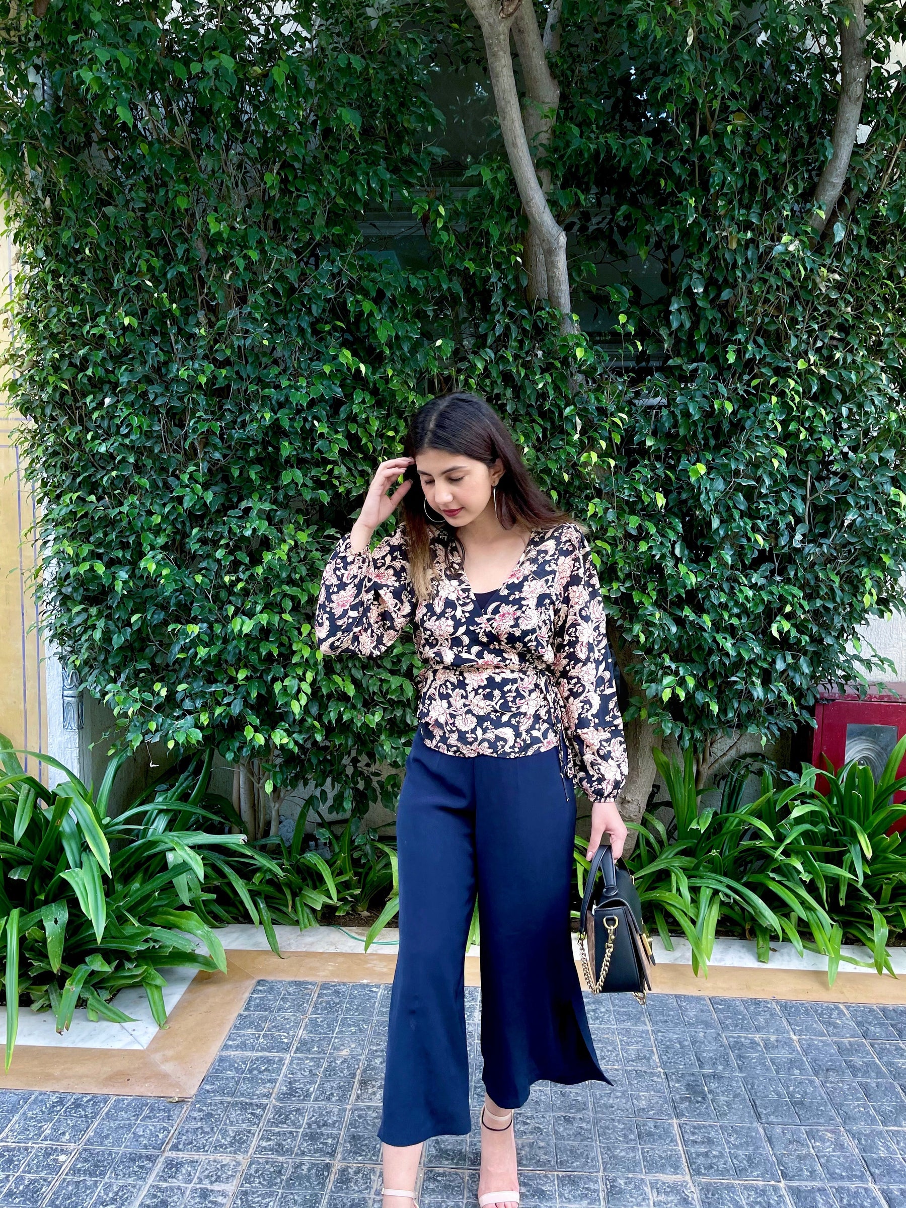 Floral Print Wrap Top